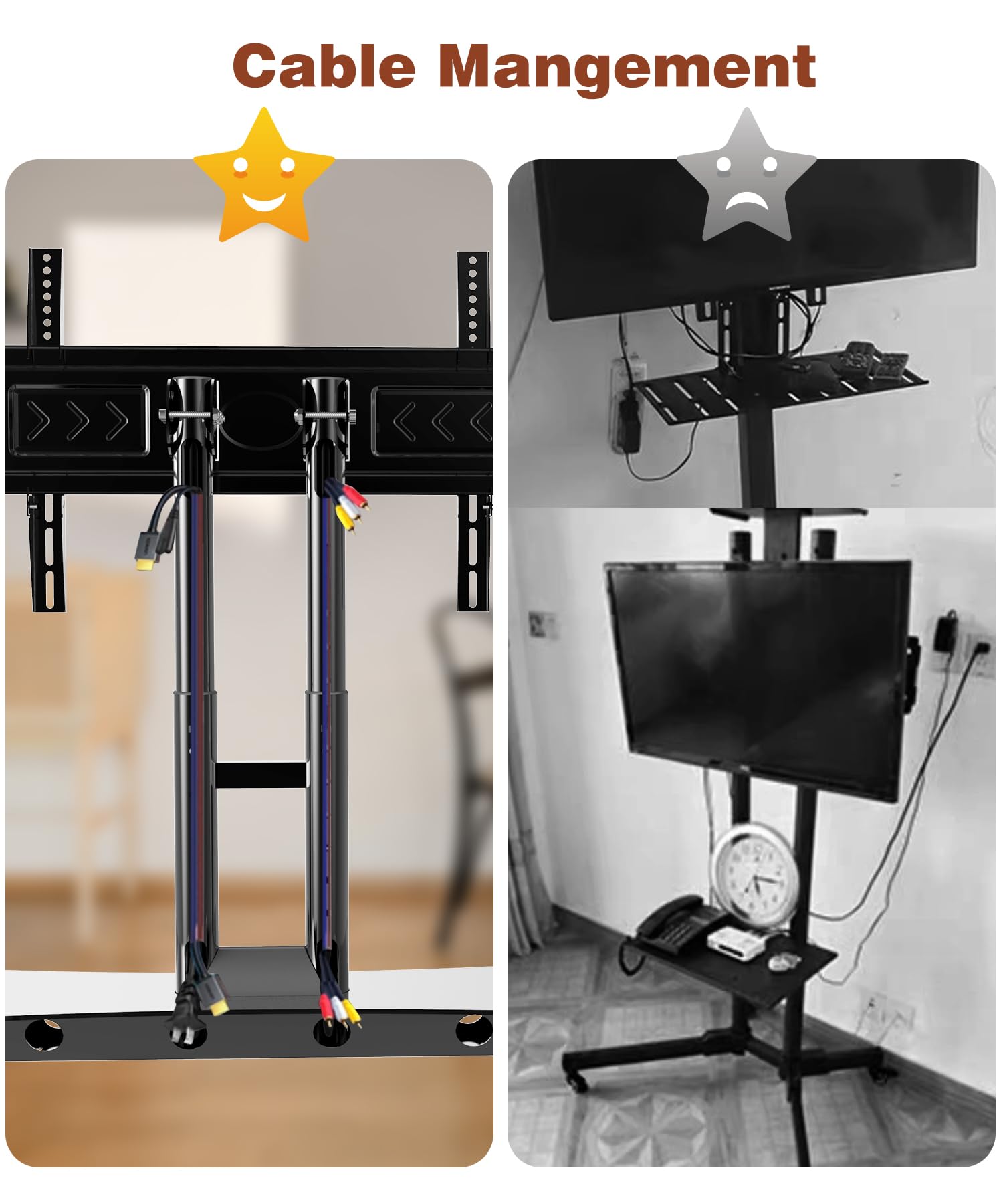 Adjustable Rolling TV Stand for 32-75 Inch Flat Screen TVs - Mobile Floor TV Cart with Wheels, Low Profile Design, Height & 90° Viewing Angle Adjustment, Supports VESA 600x400mm & 100lbs - Perfect for Living Rooms, Bedrooms, and Home Theaters