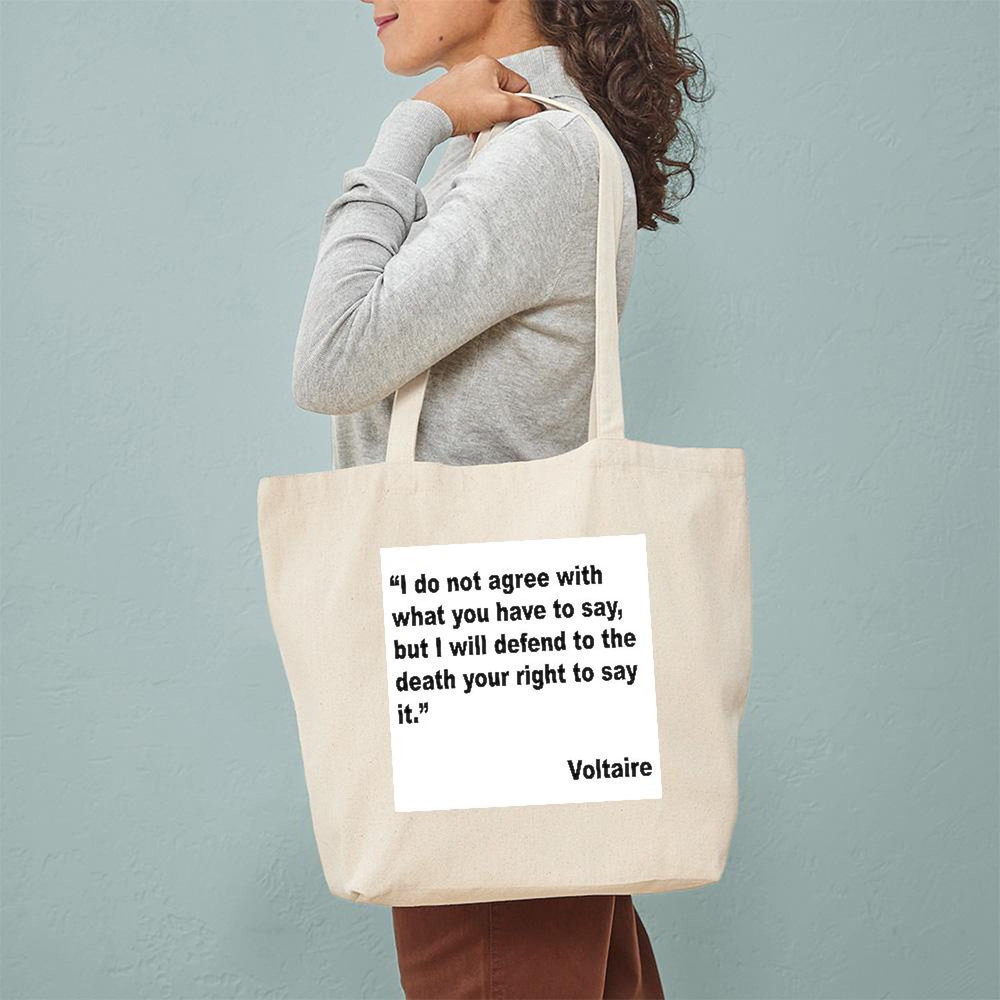 Voltaire Free Speech Quote Tote Bag - Natural Canvas Reusable Shopping Bag for Groceries, Beach & Everyday Use