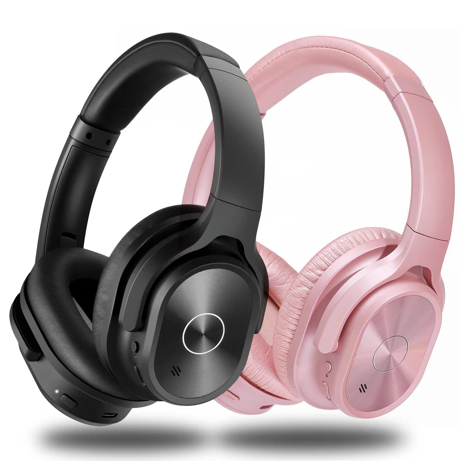 ZIHNIC 2-Pack Rose Gold Active Noise Cancelling Wireless Headphones & Black Bluetooth Headset Bundle - Perfect for Travel, Work, and Gym Use