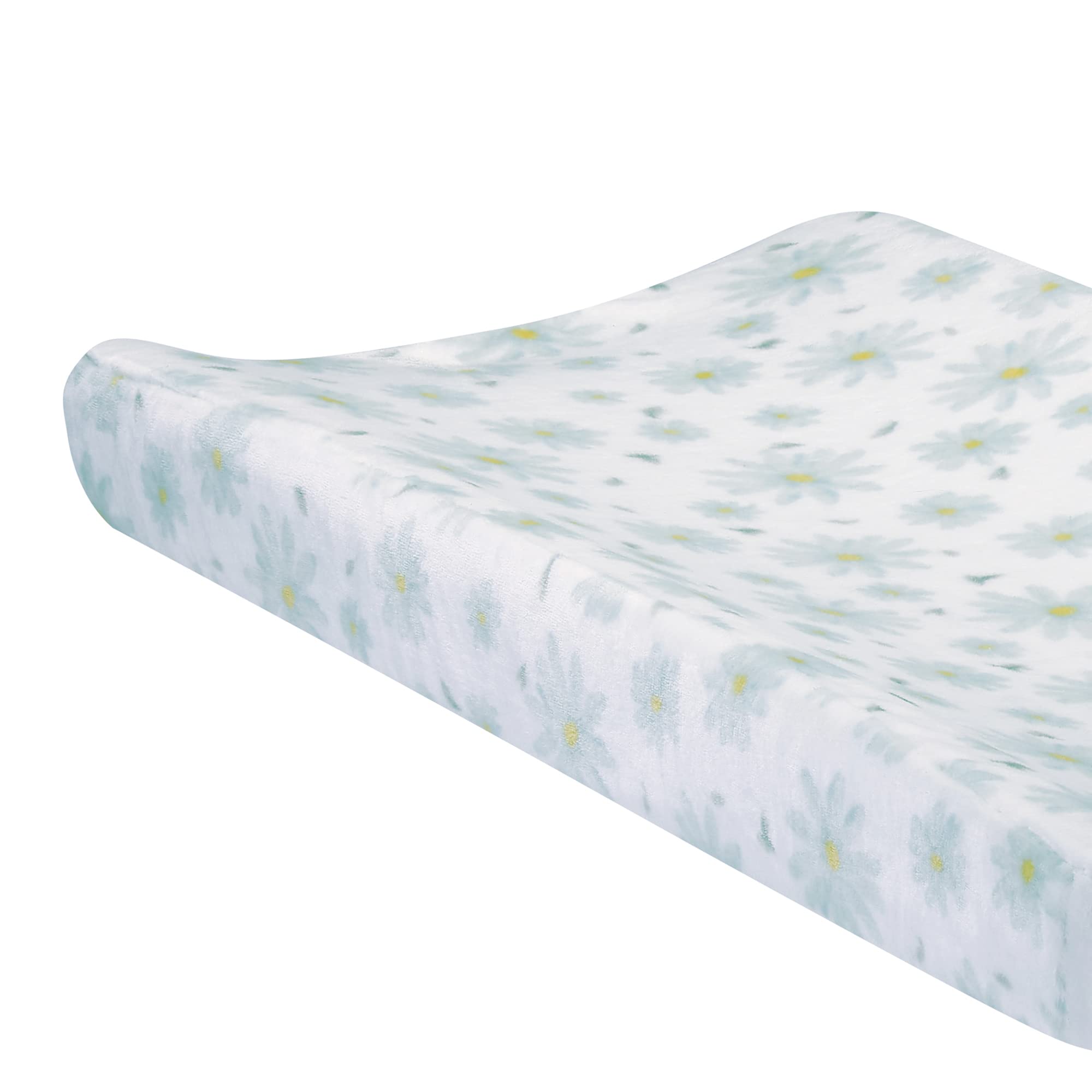 Lambs & Ivy Sweet Daisy White and Blue Floral Changing Pad Cover - Soft, Waterproof Baby Nursery Essential for Diaper Changes and Nursery Decor