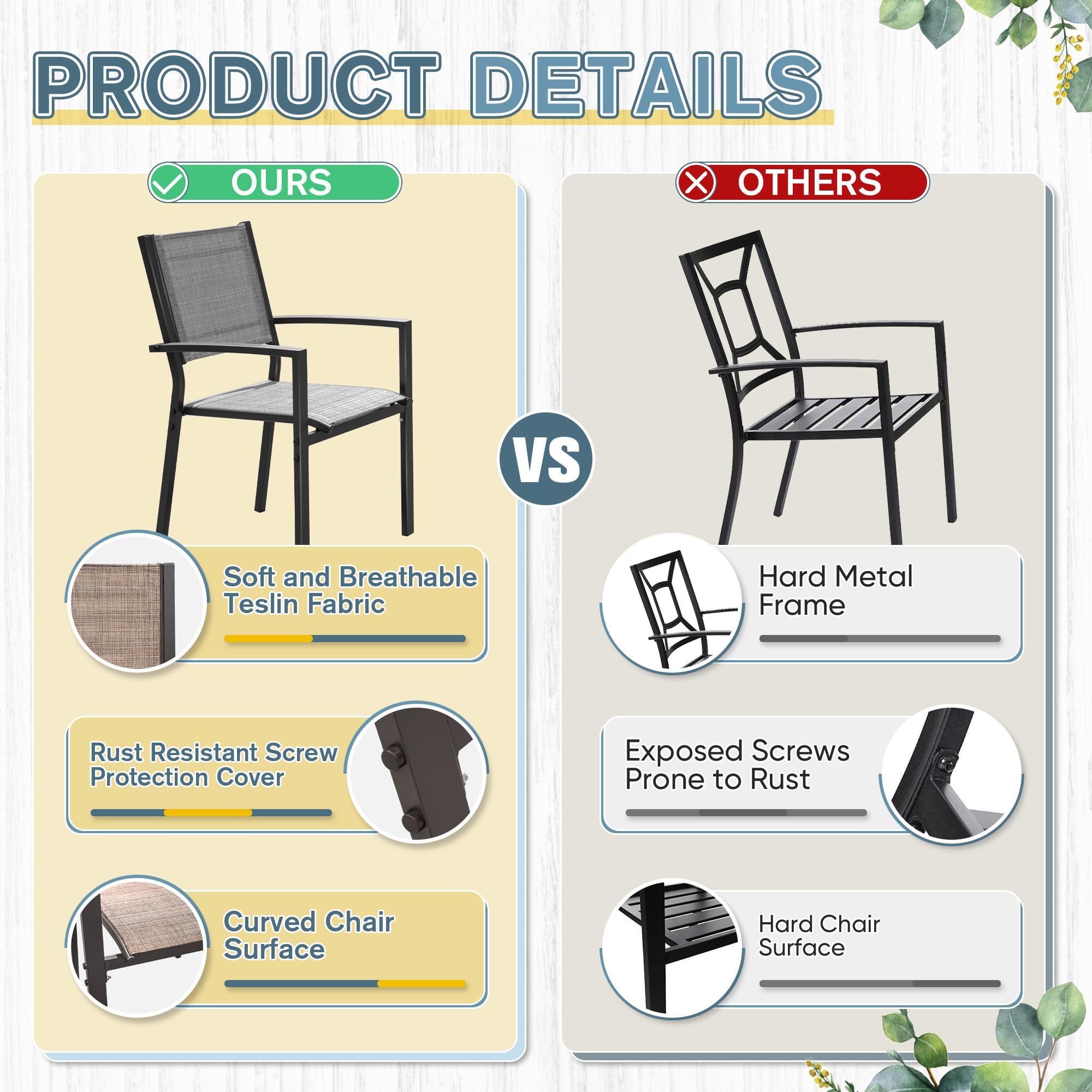 Rankok 6-Piece Stackable Patio Dining Chairs Set - Heavy Duty 290 lbs Capacity Outdoor Textilene Chairs with Armrests for Backyard, Garden, Pool & Lawn - Weather Resistant Grey Furniture (Perfect for Outdoor Entertaining, BBQ Parties & Relaxing by the Pool)