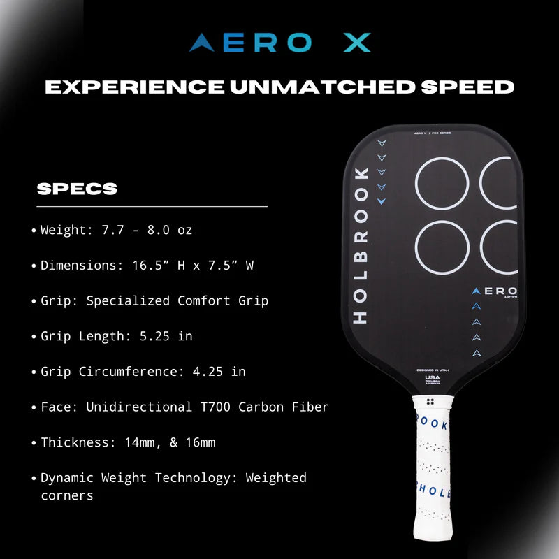 Holbrook Aero X Hybrid 16MM Pickleball Paddle - Premium Carbon Fiber Paddle for Competitive Play & Outdoor Recreation