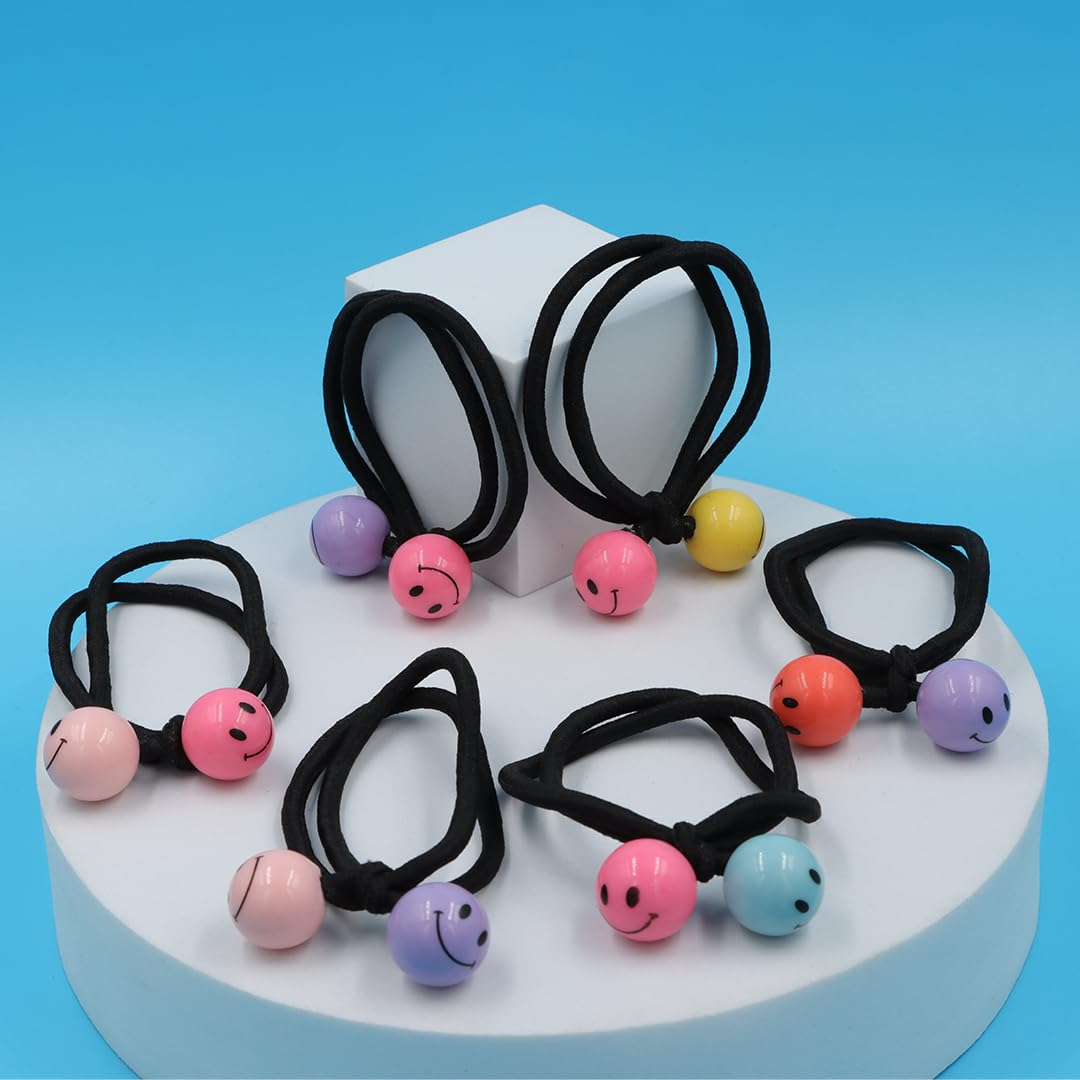 Myra Collection 6-Piece Colorful Smiley Face Hair Ties - Cute & Elegant Ponytail Holders for Women & Girls | Perfect for School, Work & Everyday Styling