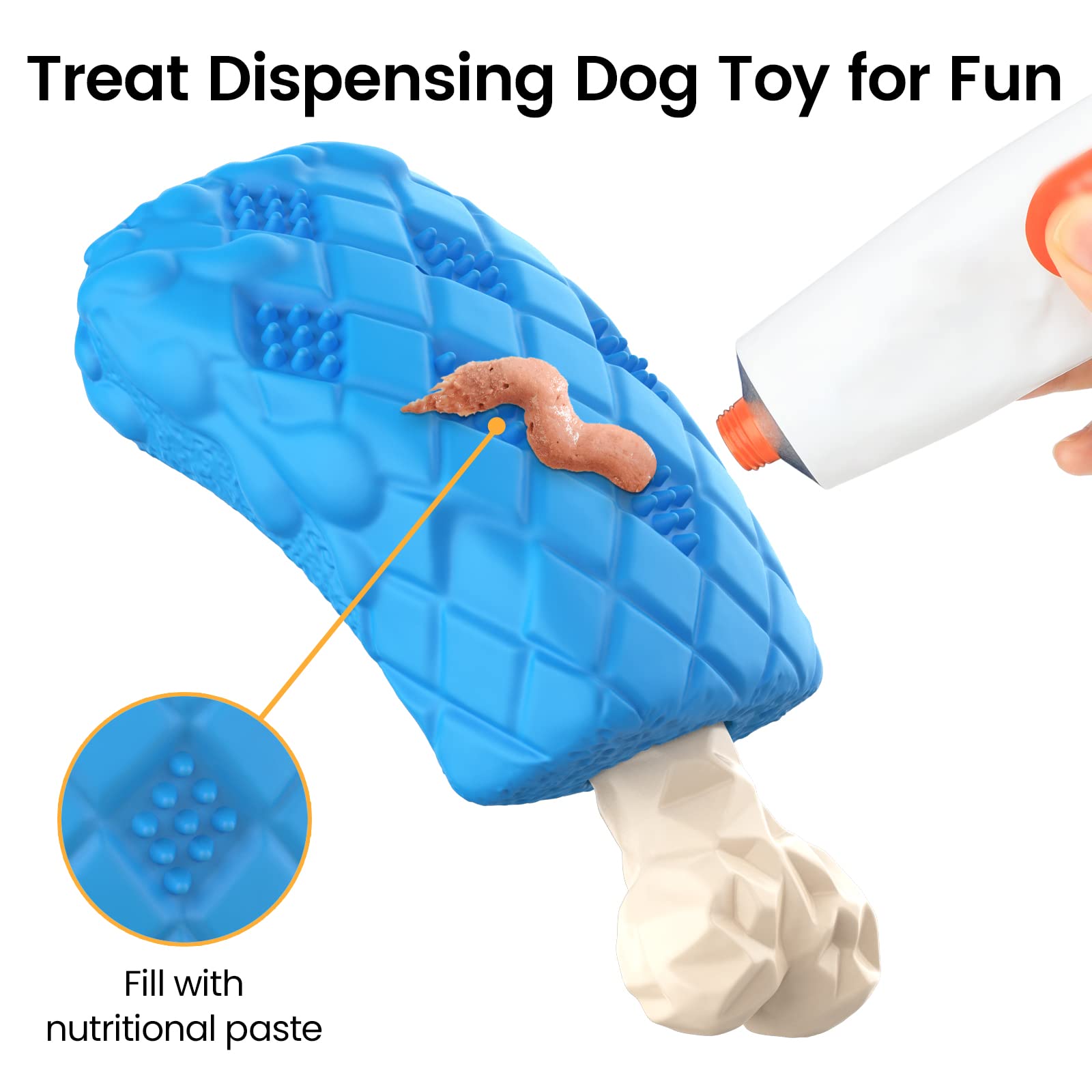 RUXAN Indestructible Dog Chew Toys for Aggressive Chewers - Natural Rubber Interactive Treat Toy with Milk Flavor for Medium & Large Dogs - Perfect for Chewing, Chase, Fetch and Training Sessions