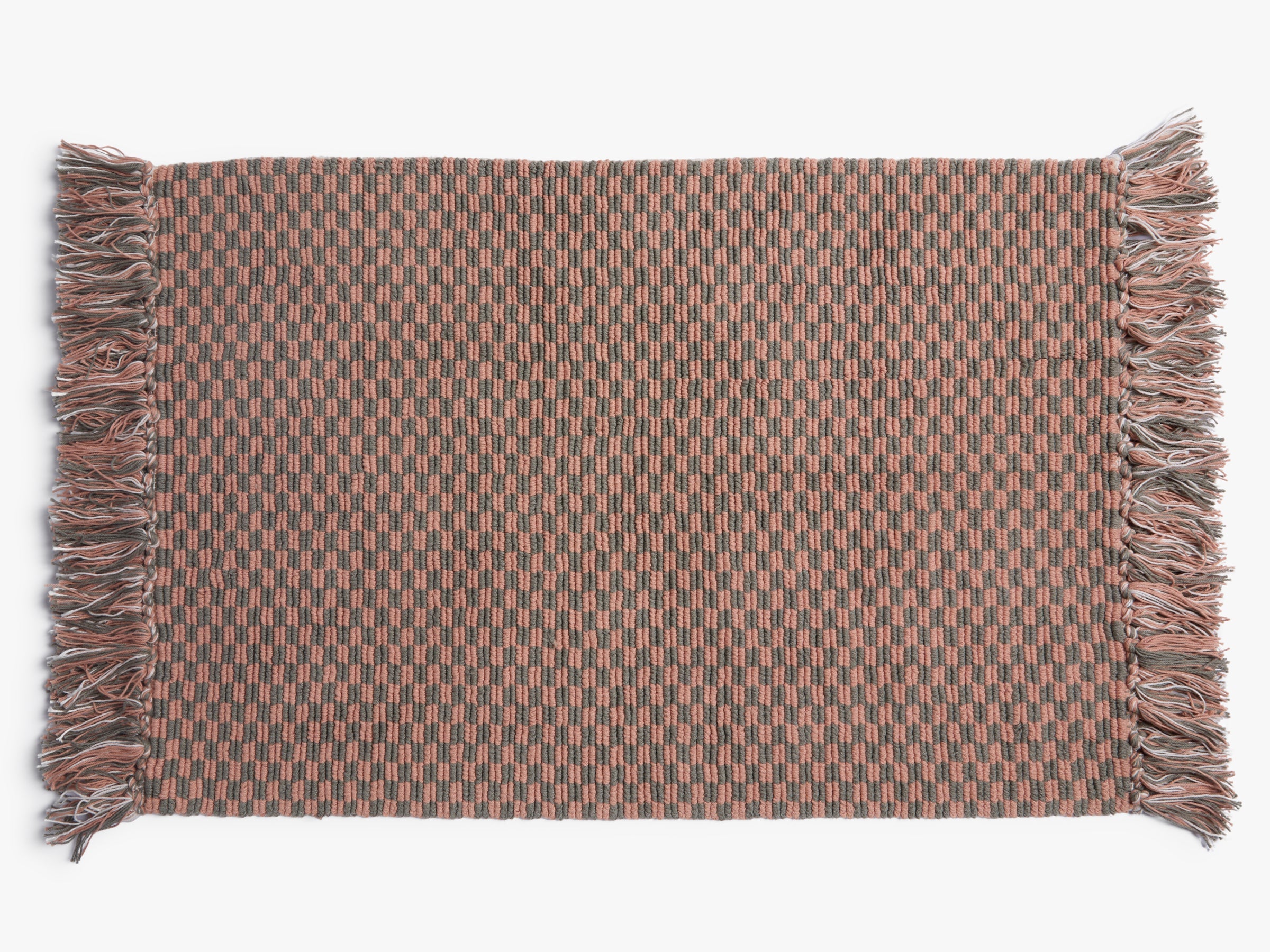 Organic Checkered Bath Rug - Soft Non-Slip Cotton Mat for Bathroom Floor (Moss Green & Adobe) - Perfect for Bath, Shower, and Vanity Areas