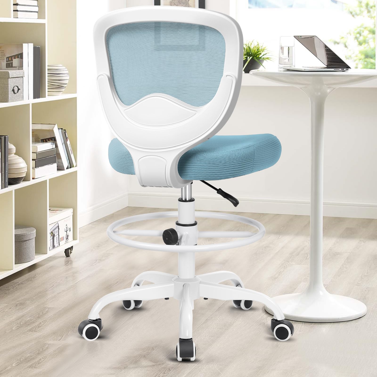 **Ergonomic Drafting Chair - Adjustable Height Office Stool with Footrest for Standing Desks, Rolling Armless High Chair for Artists & Designers - Perfect for Home Office, Studio & Workspaces**
