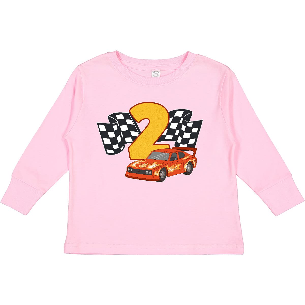 Inktastic Number 2 Race Car Toddler Long Sleeve Cotton T-Shirt - Cute Boys' Graphic Tee for Toddlers & Kids - Perfect for Birthday Parties, Playdates & Racing Themed Events