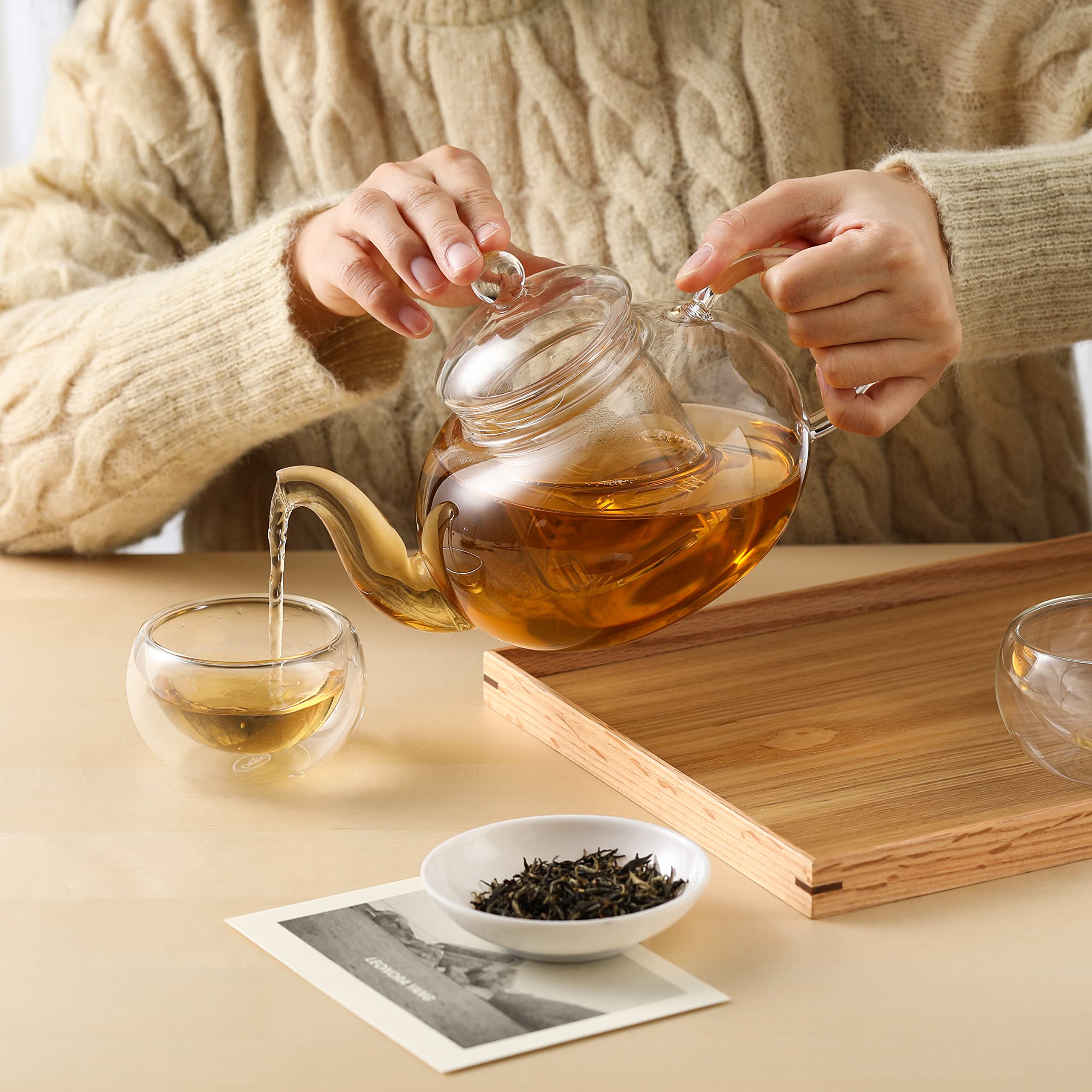 Premium 1200ml Glass Teapot with Removable Infuser - Stovetop Safe Tea Kettle for Blooming & Loose Leaf Tea - Perfect for Home, Office, and Gift Giving