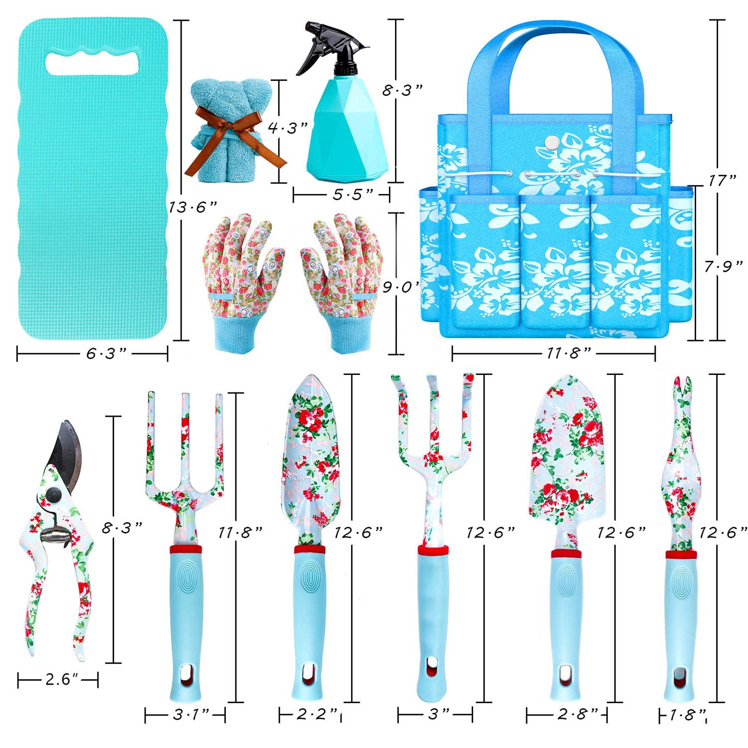 WANCHI 11-Piece Heavy Duty Gardening Tools Set - Rust-Proof Aluminum Hand Tools with Storage Tote Bag - Perfect Gift for Gardeners (Women & Men) - Ideal for Planting, Weeding & Landscaping