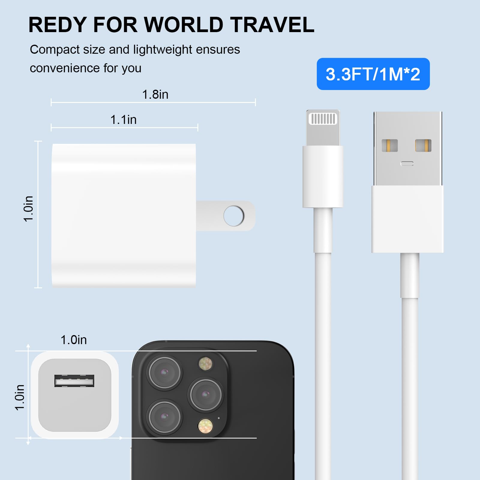 MFi Certified iPhone Charger 3.3FT - 2 Pack Fast Charging Wall Adapter with USB to Lightning Cable for iPhone 14/13/12/11/X/8/7/XR/XS Max - Perfect for Home, Office & Travel Use
