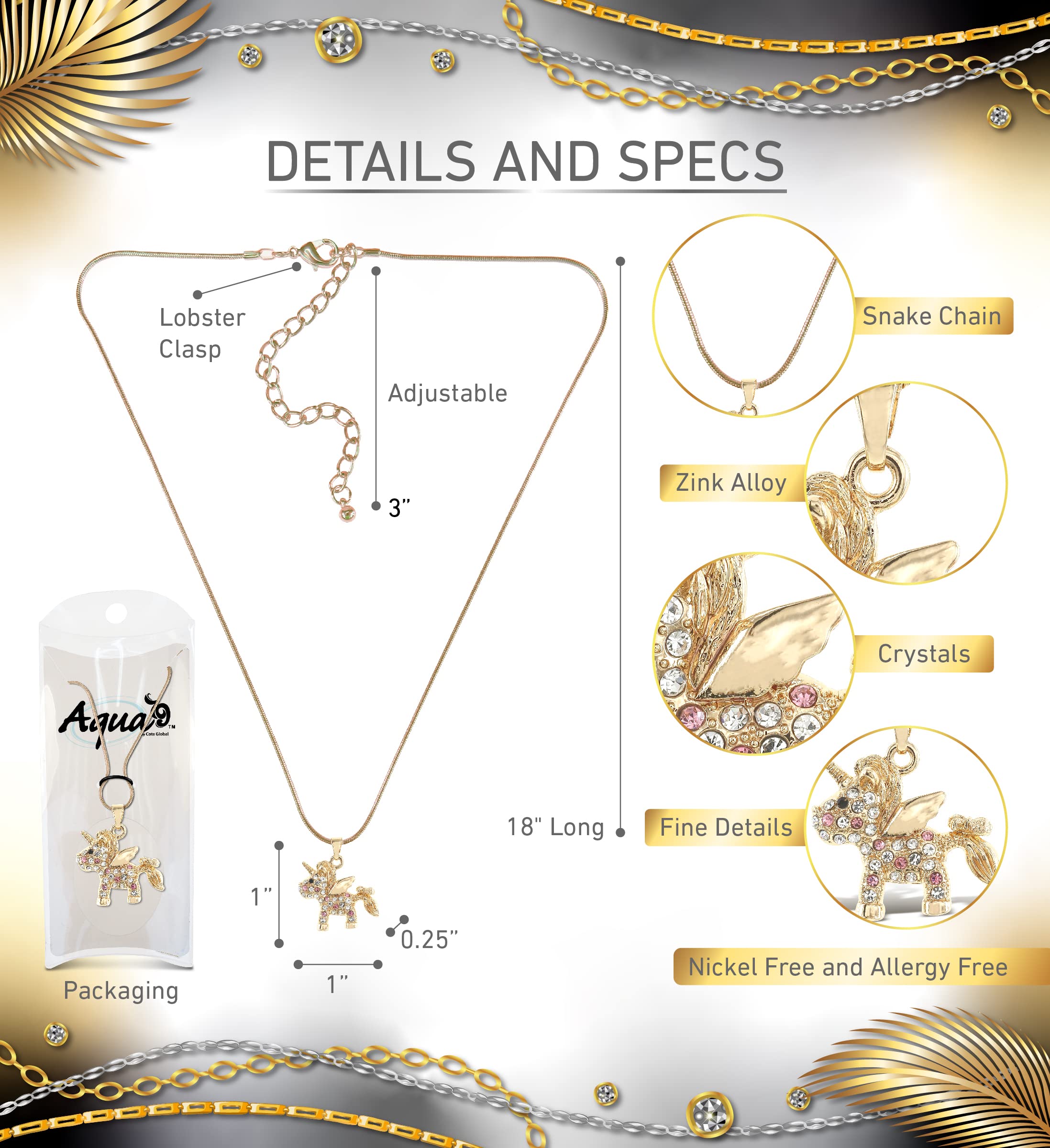 Sparkling Gold Unicorn Crystal Pendant Necklace - Elegant Magical Unicorn Charm Jewelry for Women & Girls - Perfect Gift for Birthday, Christmas & Special Occasions - 18 Inch Chain - Wear to Parties, Date Nights & Everyday Elegance