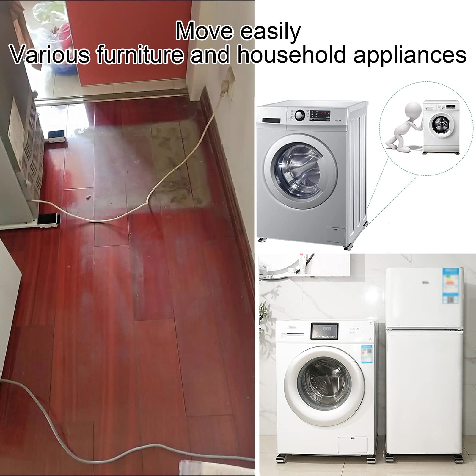 Portable Adjustable Washing Machine Stand with 24 Non-Slip Wheels & Lock - Multifunctional Base for Washer, Refrigerator & Furniture - Perfect for Apartments, Laundry Rooms & Small Spaces