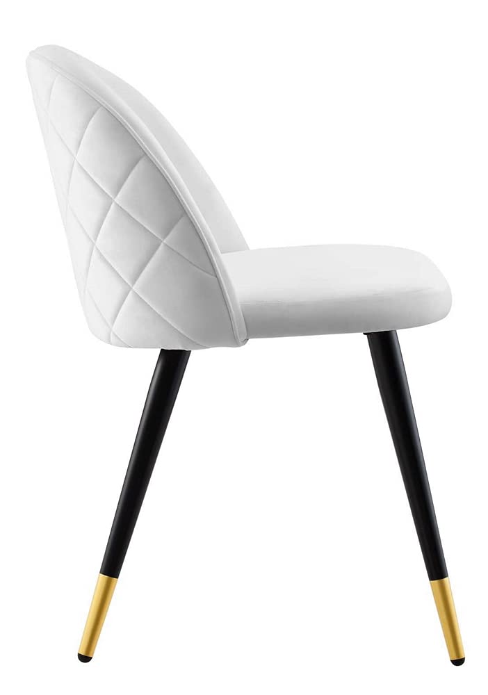 Modway Cordial Performance Velvet Dining Chairs - Set of 2 White Upholstered Accent Chairs for Kitchen, Dining Room & Home Decor