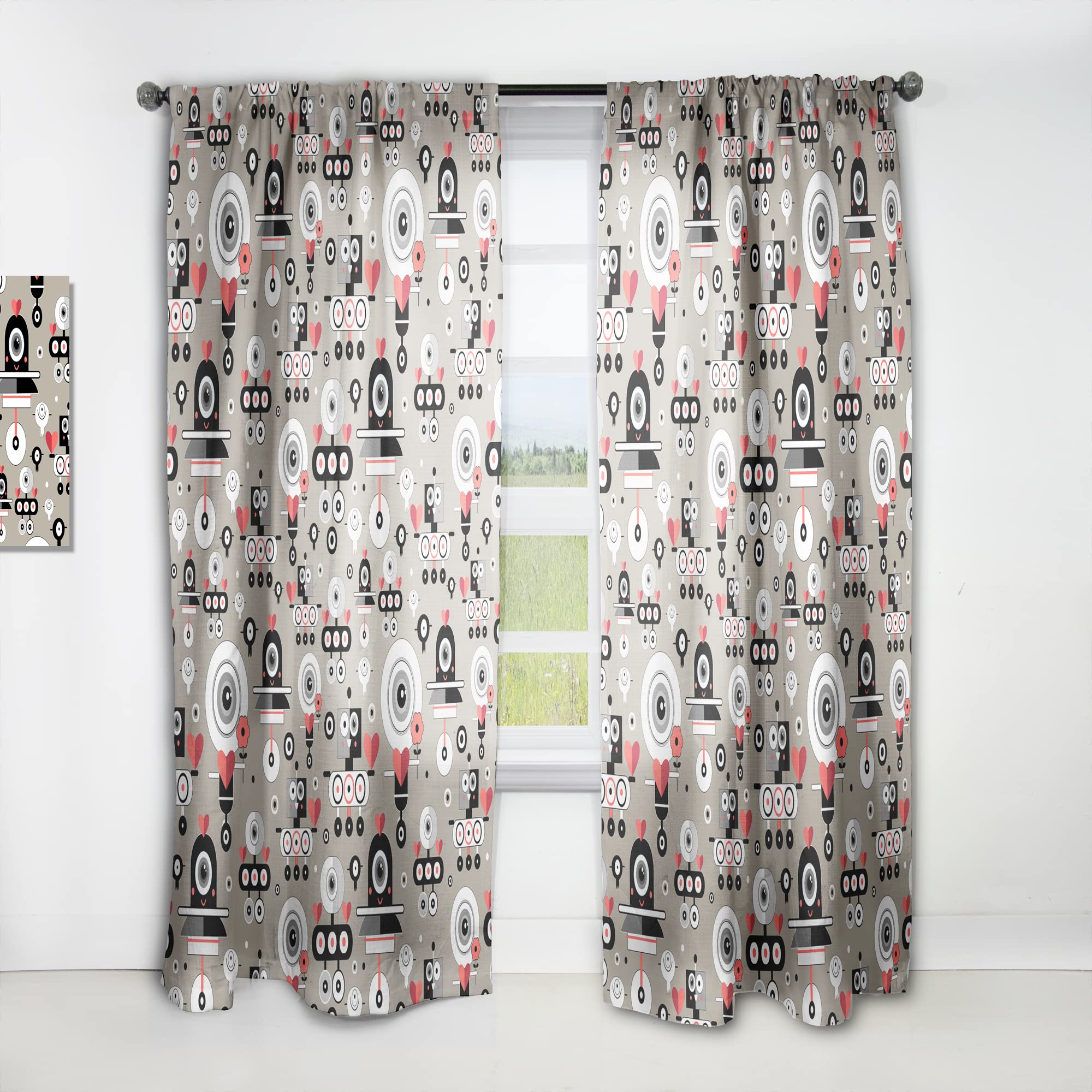 DesignQ Thermal Insulated Blackout Curtains - Fun Robot Lovers Pattern for Bedroom & Living Room - Single Panel 52x95 Inches - Perfect for Kids Room, Gaming Room & Sci-Fi Themed Decor