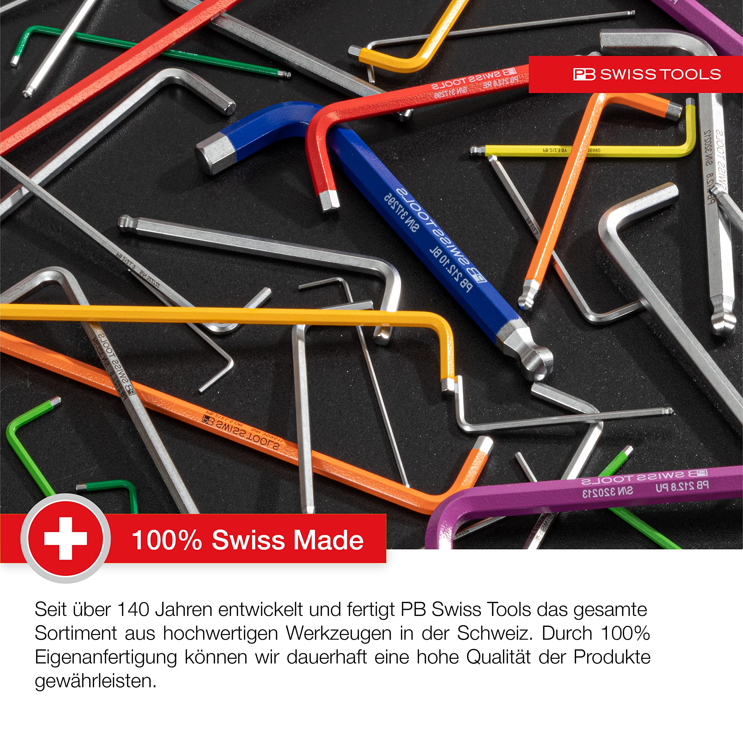 PB SWISS TOOLS 9-Piece Long Hex Key Set (1.5-10mm) | 100% Swiss Made Allen Wrench Set | Premium Screwdriving Tools for Industrial & Handcraft Work | Perfect for Automotive Repair, Machinery Maintenance & DIY Projects