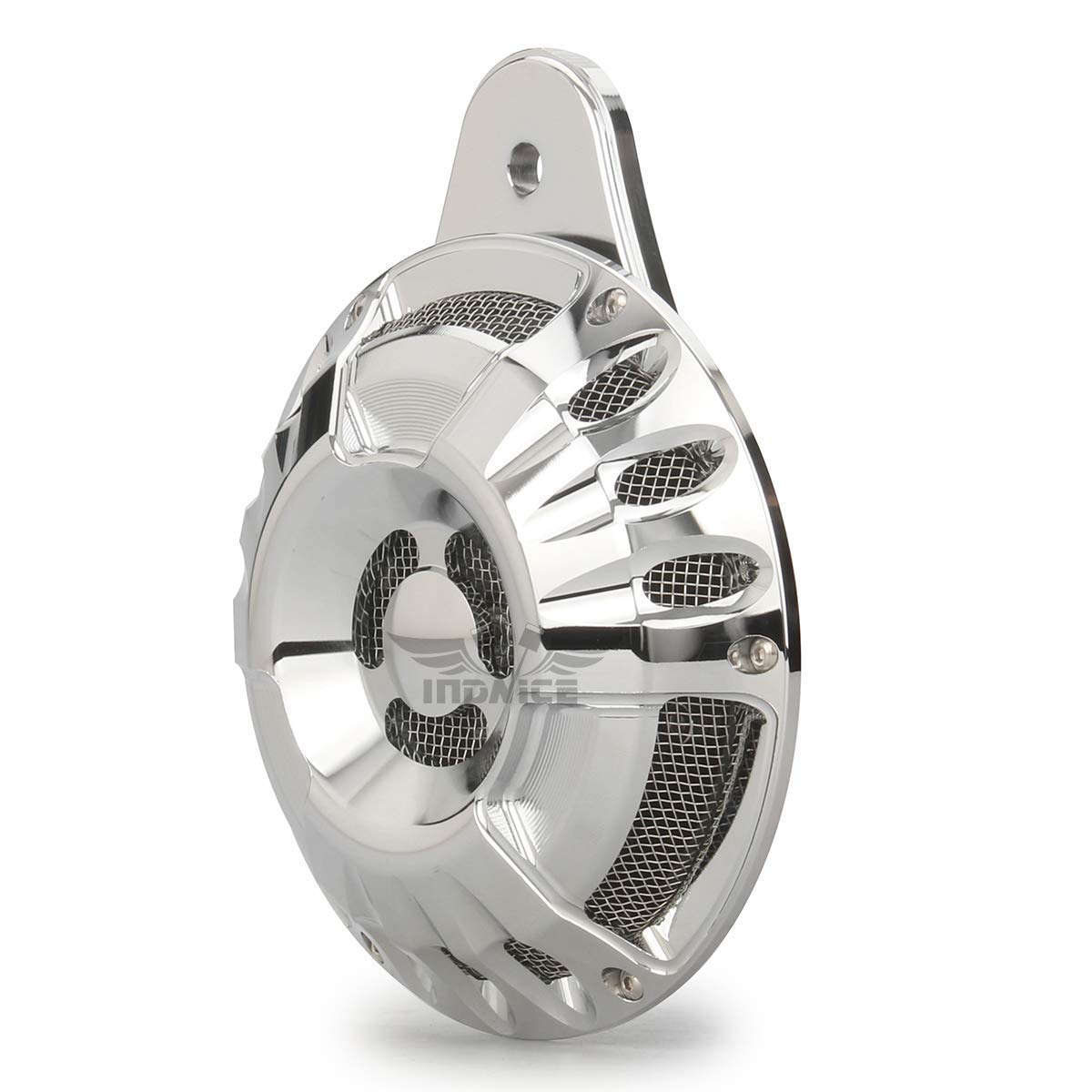 INDNICE Chrome CNC Motorcycle Horn Cover for Harley FLT Touring Big Twin 1991-2019 - Durable CNC Cut Accessory for Enhanced Bike Protection & Style