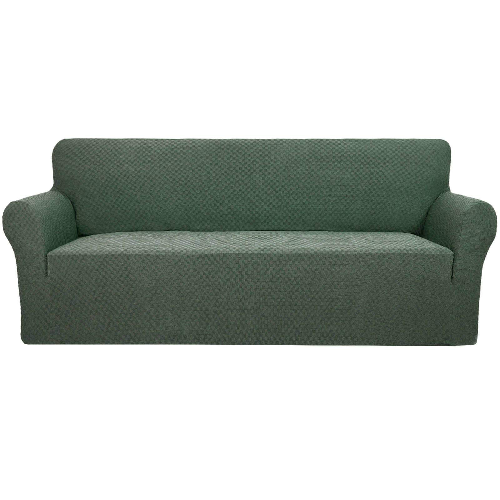 Elastic Jacquard Sofa Slipcover - Stretchable Couch Cover with Elastic Bottom, Removable & Washable Furniture Protector for Pets (Army Green, Large) - Perfect for Living Room, Bedroom & Pet-Friendly Homes