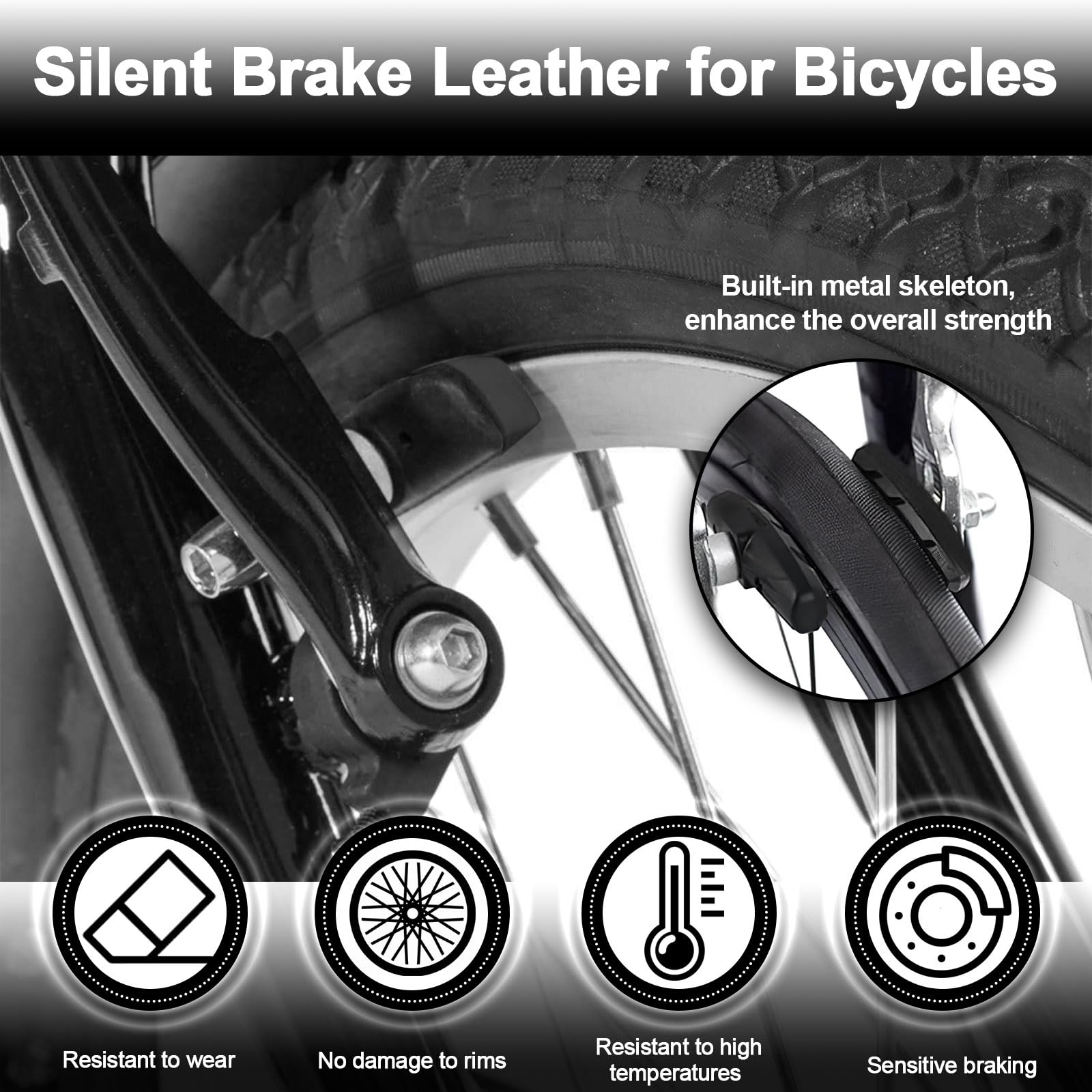Premium 4-Piece Bike Brake Pads - Durable Mountain & Road Bicycle Brake Blocks for Enhanced Stopping Power (Black) | Perfect for Commuting, Trail Riding & Urban Cycling Safety