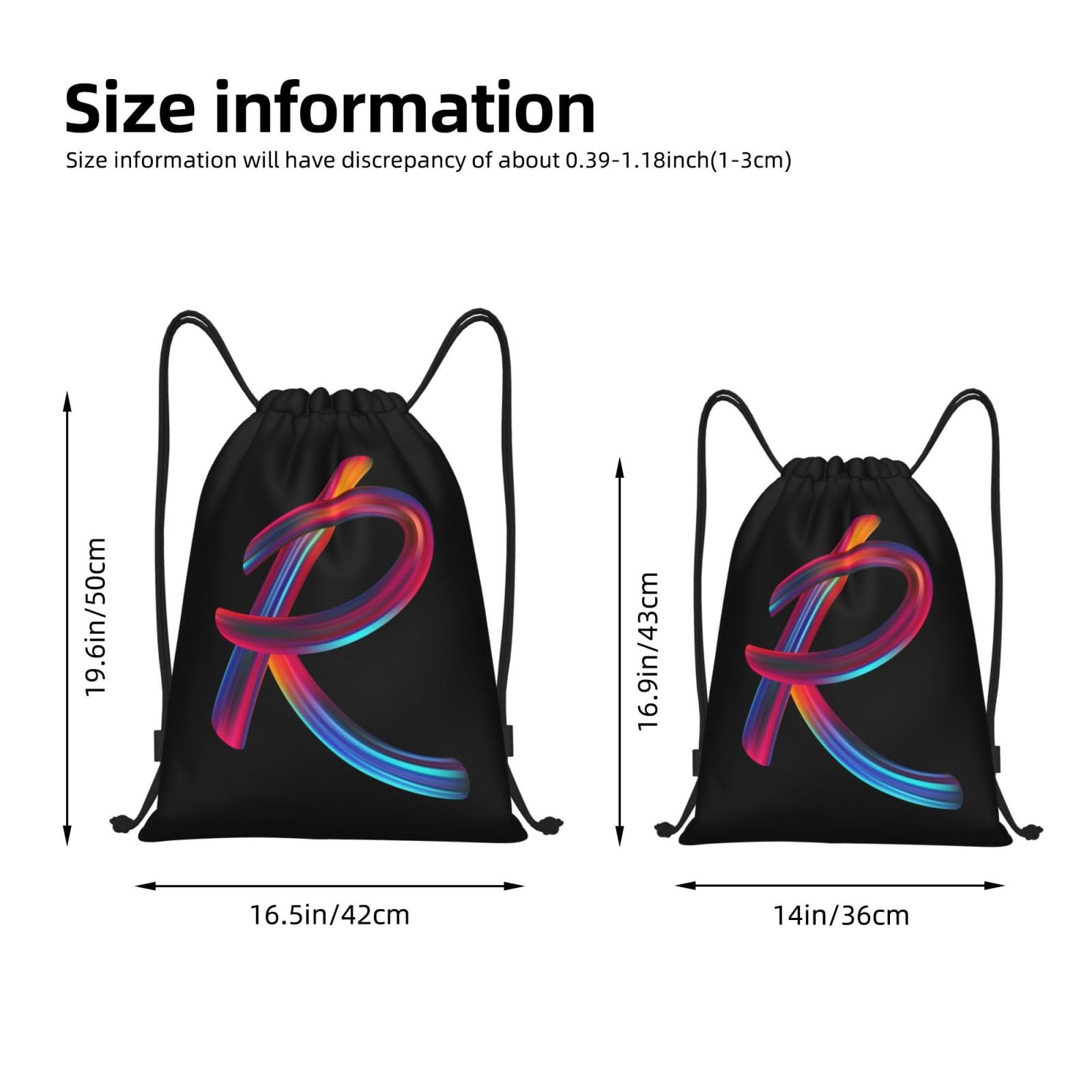 Custom Initial Drawstring Backpack - Black Cinch Sackpack for Sports, Gym, Travel, Swimming, Beach & Camping - Personalized Letter R Design - Perfect for Workouts, Vacations & Outdoor Adventures