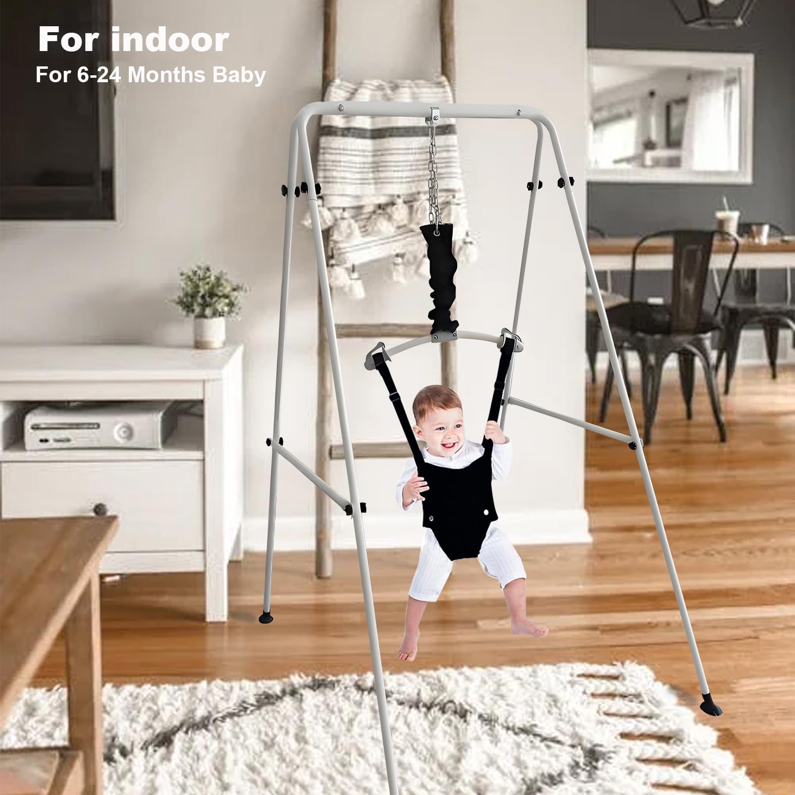 Adjustable Baby Jumper Set with Hanging Shelf - Soft Toddler Bouncer & Developmental Toys for Infants (Black) | Perfect for Playtime, Learning & Motor Skills Development at Home
