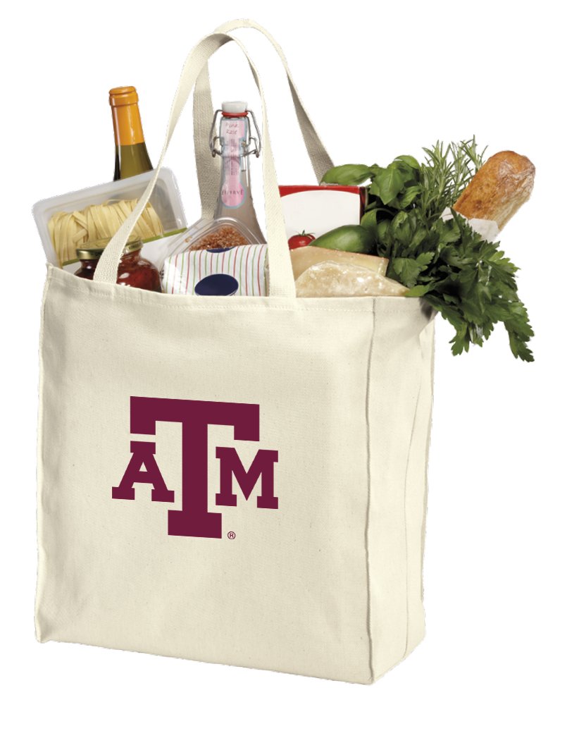 Texas A&M Aggies Cotton Grocery Bags - Eco-Friendly Reusable Shopping Tote for Groceries, College Campus & Game Day