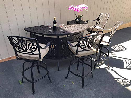 Elizabeth 5-Piece Outdoor Patio Bar Set - Durable Cast Aluminum in Dark Bronze Finish - Perfect for Backyard, Poolside & Garden Entertaining