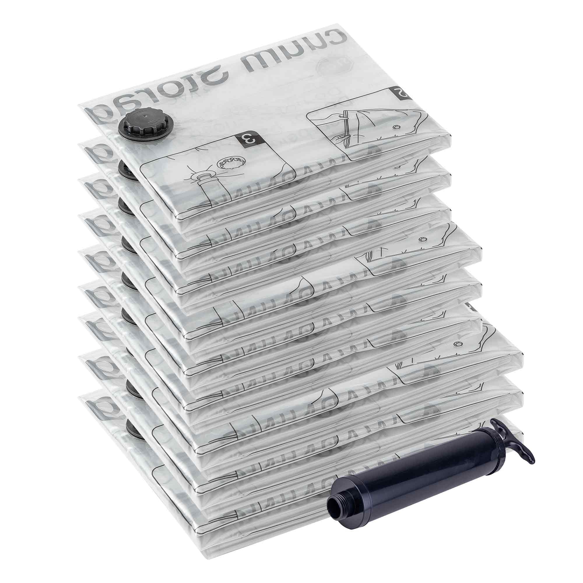 Vacuum Storage Bags 9-Piece Set (3 Jumbo, 3 Large, 3 Medium) - Space Saving Compression Bags with Hand Pump for Clothes, Bedding & Travel - Airtight Storage Solution for Seasonal Wardrobe, Blankets, Pillows & Comforters - Perfect for Home Organization, Moving & Closet Space Maximization