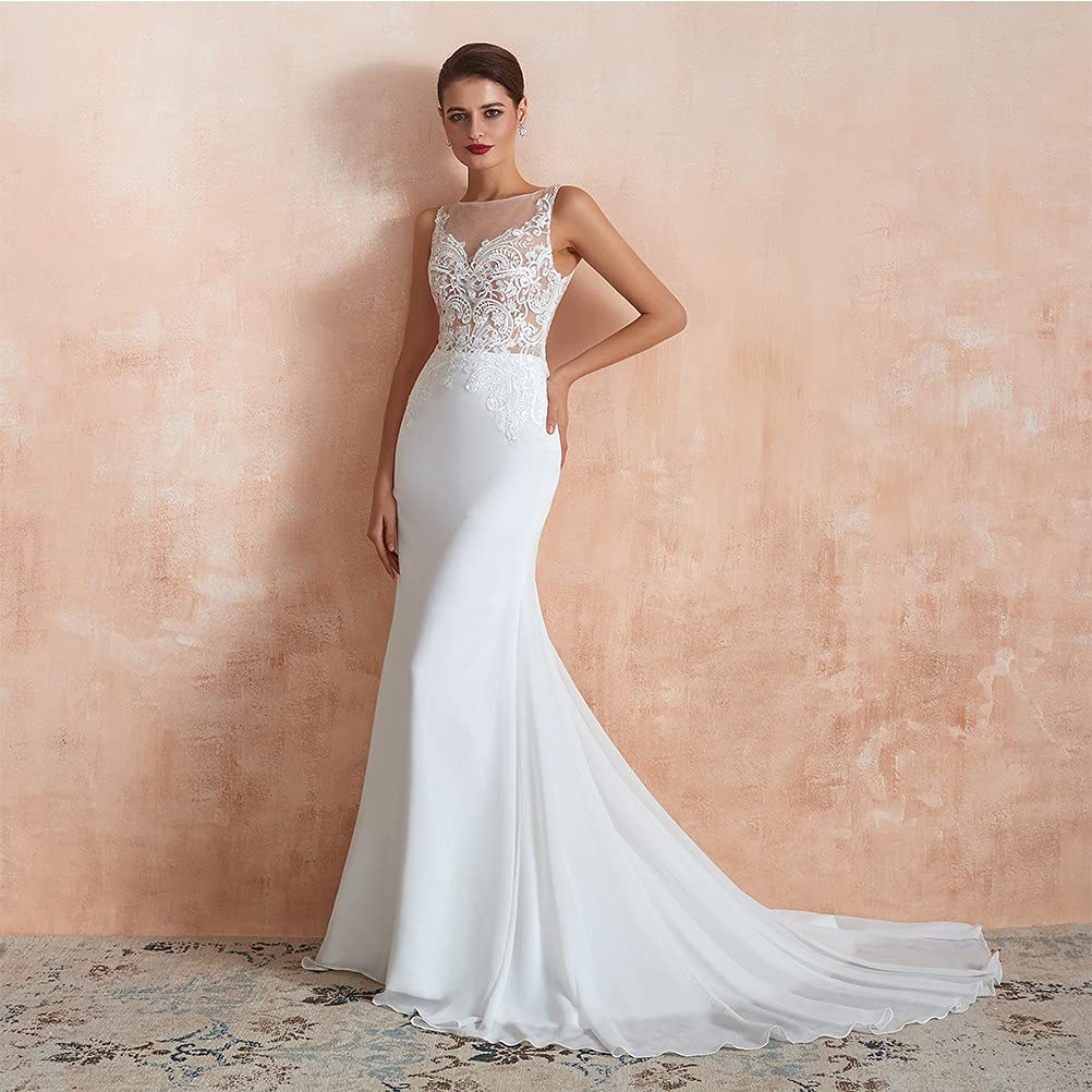 Elegant 2021 Women's Wedding Dresses with Lace Appliques - Beach Mermaid Evening Gown with Beaded Details | Perfect for Bridal Ceremonies, Beach Weddings & Formal Evening Events
