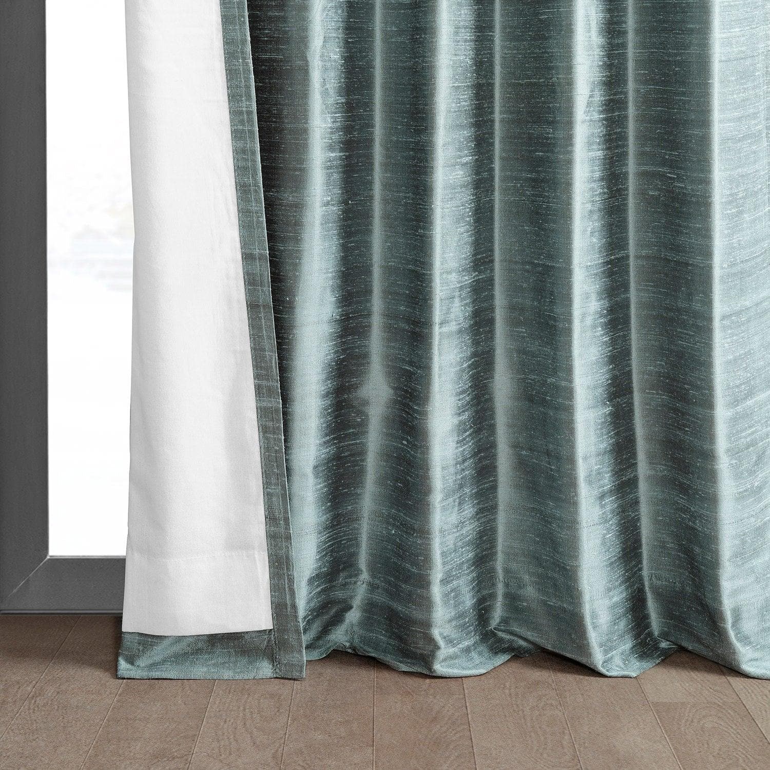 Elegant Mood Blue Textured Dupioni Silk Blackout Curtains for Bedroom & Living Room - Light Blocking, Noise Reducing Window Drapes for Home Decor