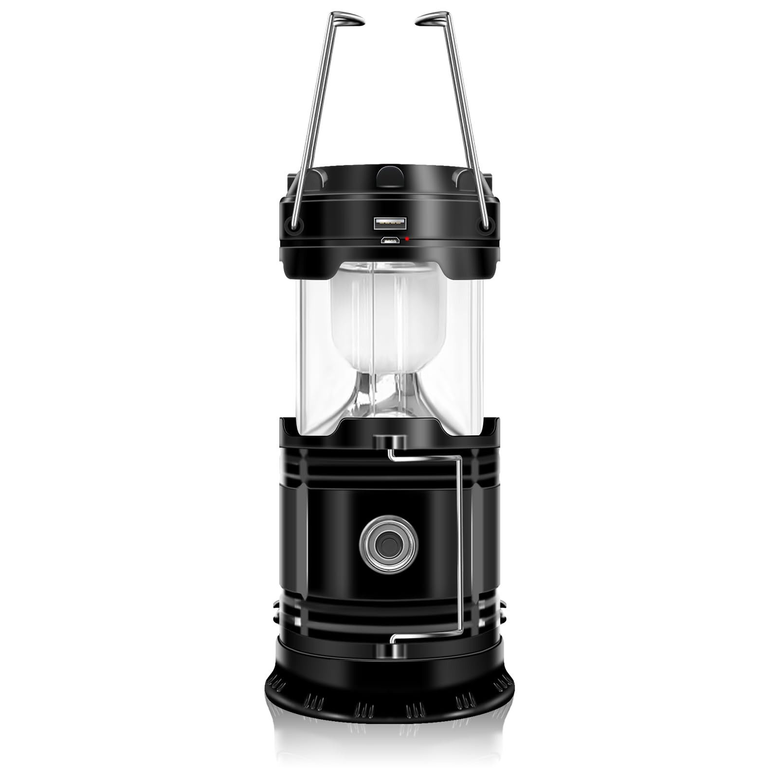 DIBMS Solar Camping Lantern - Collapsible LED Solar USB Rechargeable Flashlight with Hanging Hook | Emergency Light for Power Outages, Hurricanes, Hiking, Backpacking & Outdoor Adventures | Perfect for Camping, Home Use & Survival Kits