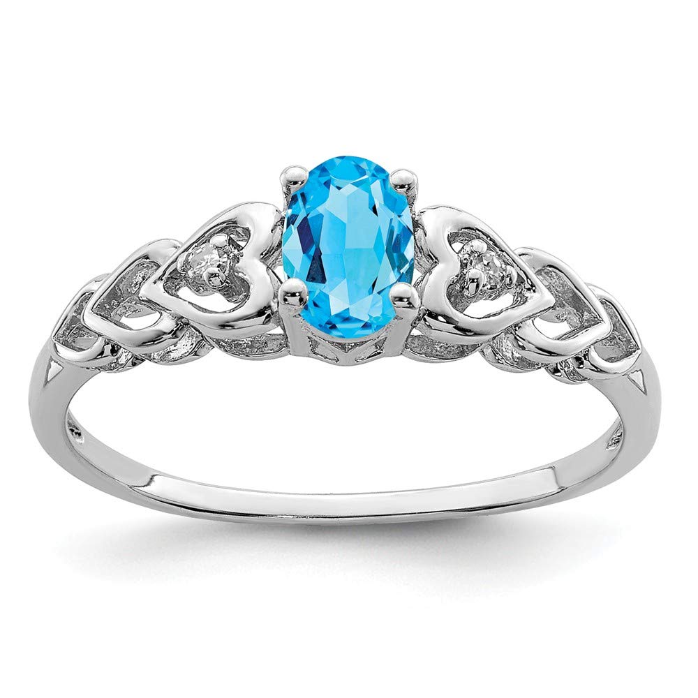925 Sterling Silver Swiss Blue Topaz & Diamond Ring for Engagement & Wedding