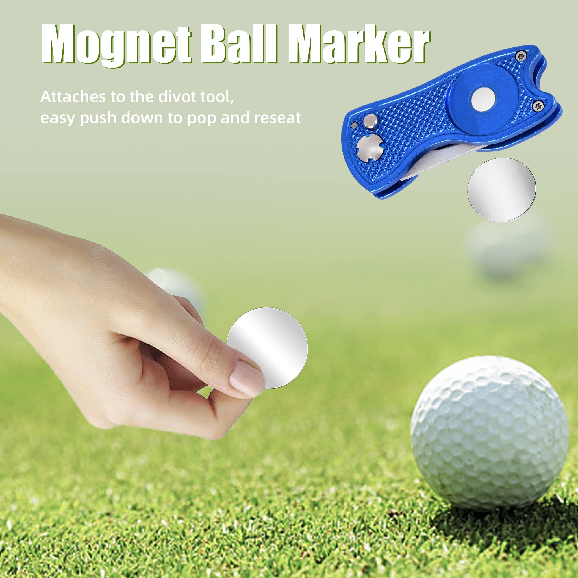 Premium Golf Divot Repair Tool - All Metal Foldable Design with Pop-Up Button & Magnetic Ball Marker (2-6 Pack) | Perfect for Golf Course Greens, Practice Putting & Tournament Play