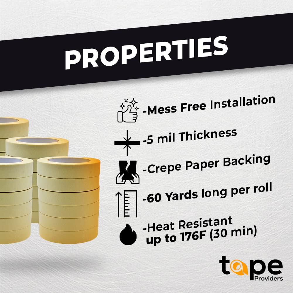 WOD MT5 2 Inch General Purpose Masking Tape - 24 Rolls (60 Yards Each) for Painting, Labeling, Crafts & DIY Projects - Ideal for Home, Office & Workshop Use