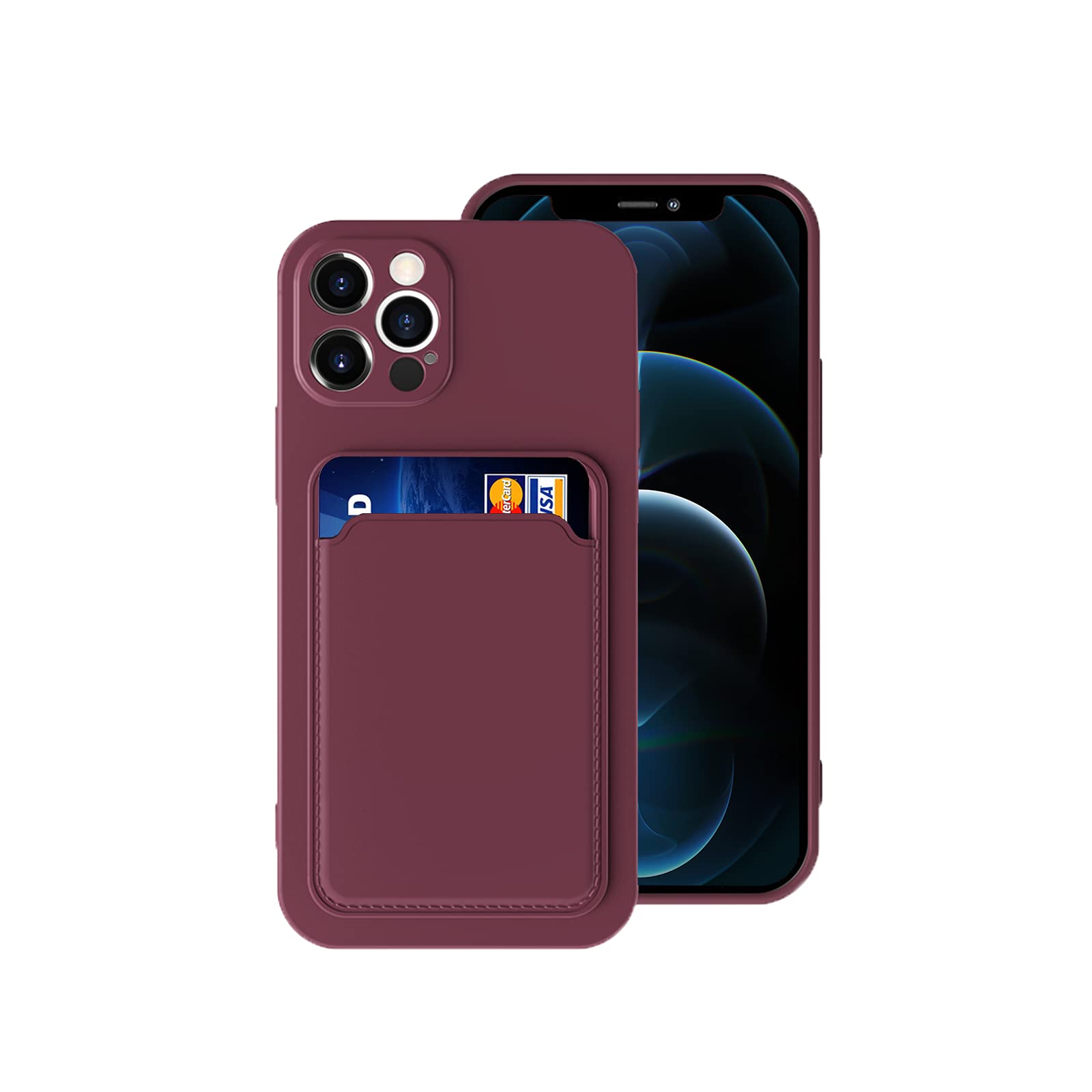 Shockproof Silicone Wallet Case for iPhone 12 Pro Max (6.7 inch) - Slim Protective Phone Cover with Built-in Card Holder (2020 Model, Plum Color) | Perfect for Everyday Use, Travel & Contactless Payments