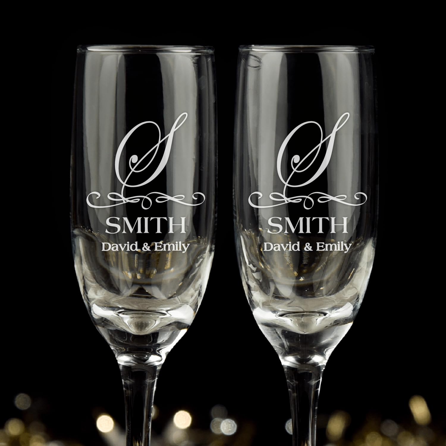Personalized Champagne Glasses Set of 2 - Custom Engraved Wedding Toasting Flutes with Names & Date - Elegant Couple's Toast Glasses for Anniversaries, Bridal Showers & Romantic Celebrations