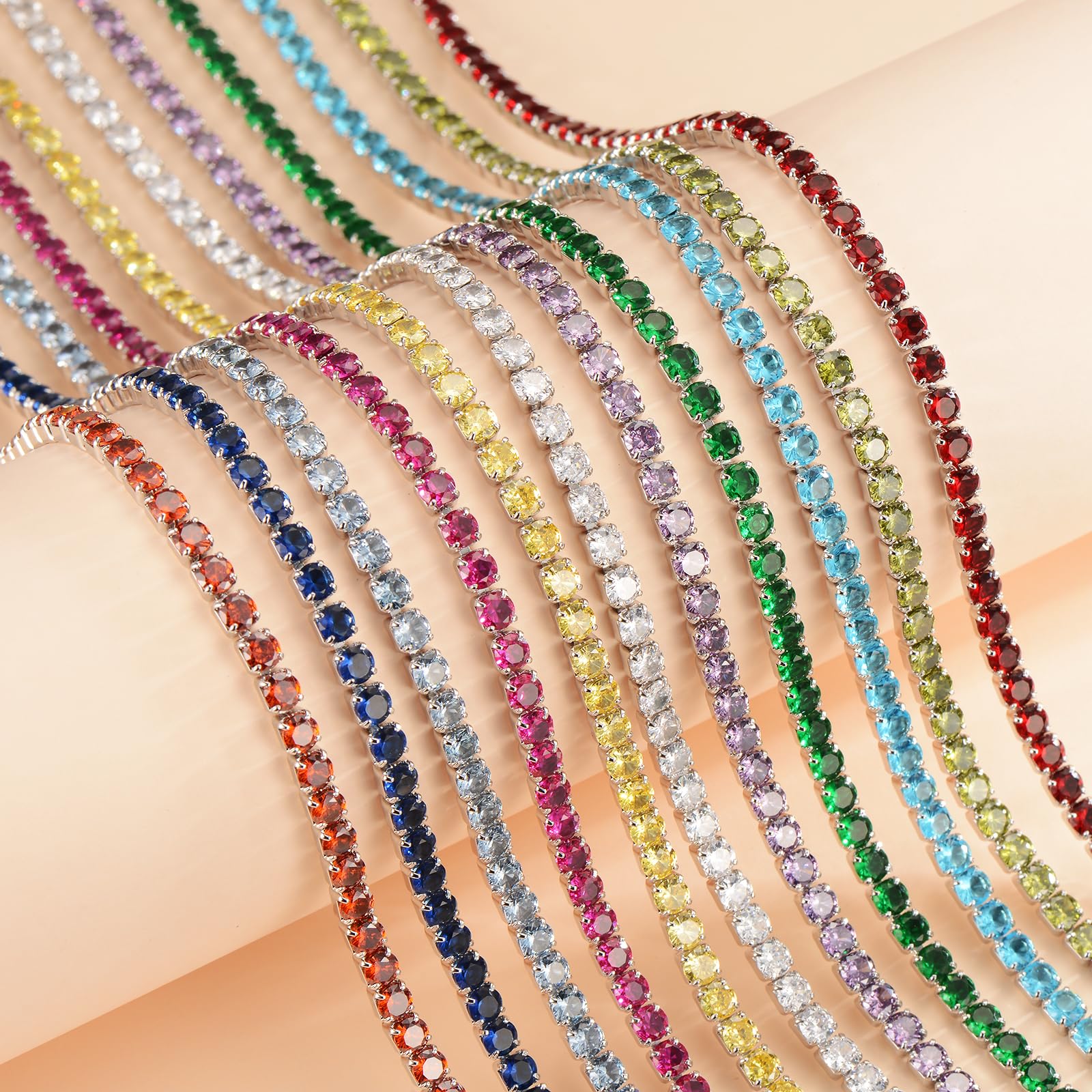 Sterling Silver Birthstone Tennis Necklace for Women - 4mm Adjustable 18