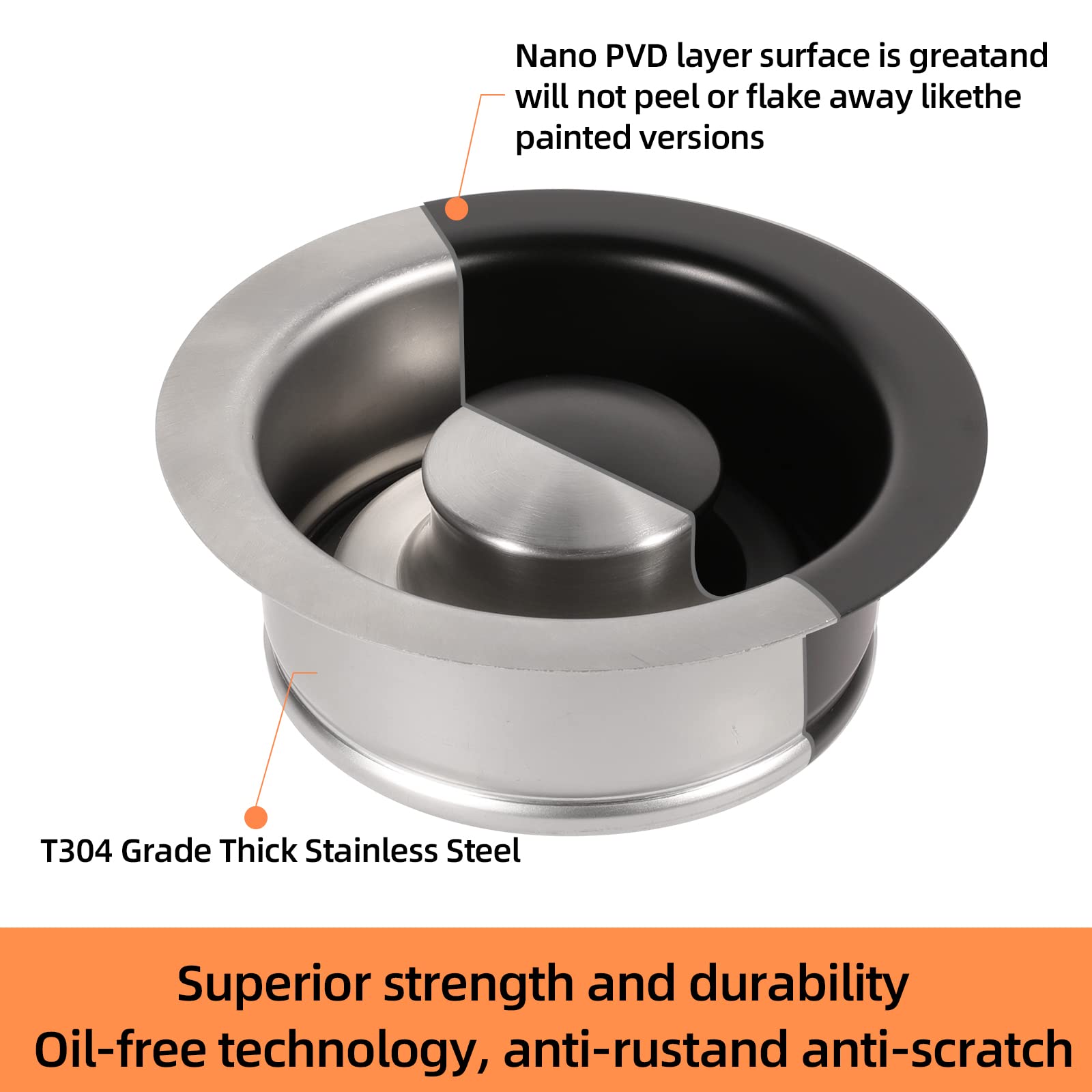 RQYEKDO Universal 3-1/2 Inch Stainless Steel Sink Baffle Kit - Garbage Disposal Flange Stopper & Collar Replacement for Standard Kitchen Sink Drain Hole (Black) | Durable, Leak-Proof Design for Easy DIY Installation in Home Kitchens