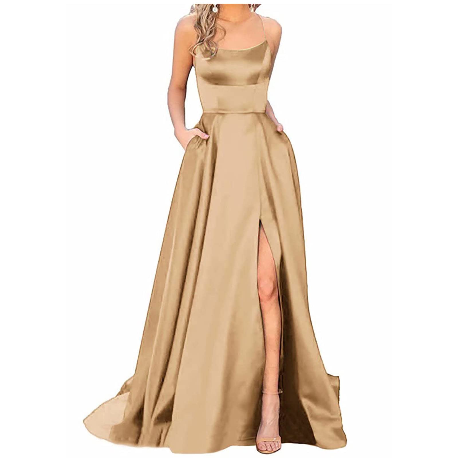 Women's Camouflage Maxi Dress - Sleeveless Square Neck Summer Dress with Side Slit & Strap Detail | Elegant & Stylish for Beach, Vacation, Party & Casual Wear