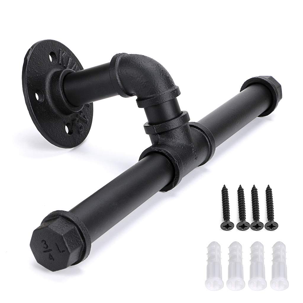 Vintage Industrial Pipe Toilet Paper Holder - Double Roller Wall Mounted Bathroom Accessory, Black | Rustic Toilet Roll Holder for Farmhouse, Loft & Modern Bathroom Decor