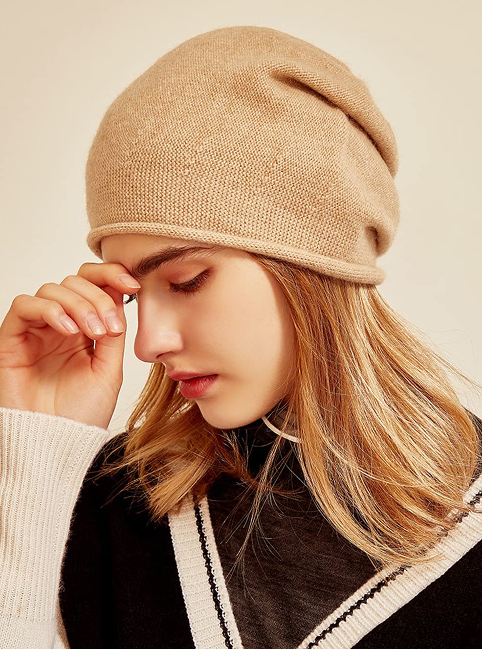 Women's Soft Cashmere Slouchy Beanie Hat - Winter Warm Knitted Wool Skull Cap for Ladies - Perfect for Christmas Gifts, Hip-Hop Fashion & Cold Weather Outfits