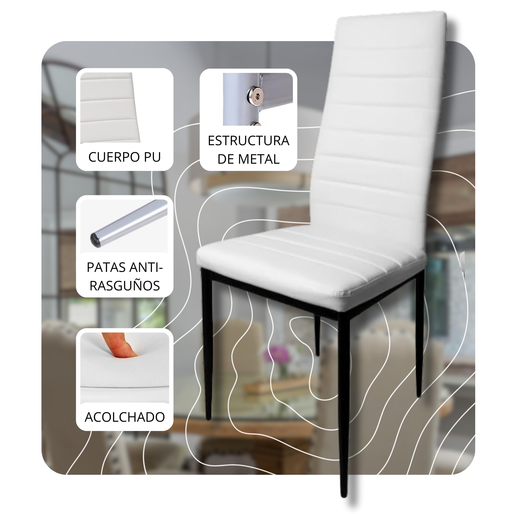 4 Pack Upholstered Dining Chairs - Modern Kitchen & Dining Room Chairs with Padded Seats - Comfortable & Stylish for Home Decor (Black) - Perfect for Family Meals, Dinner Parties & Small Spaces