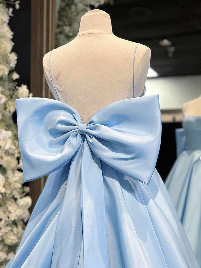 Elegant A-Line Satin Blue Long Prom Dress | Formal Evening Gown for Graduation, Homecoming & Special Occasions | Perfect for Prom Night, Wedding Guest & Black Tie Events