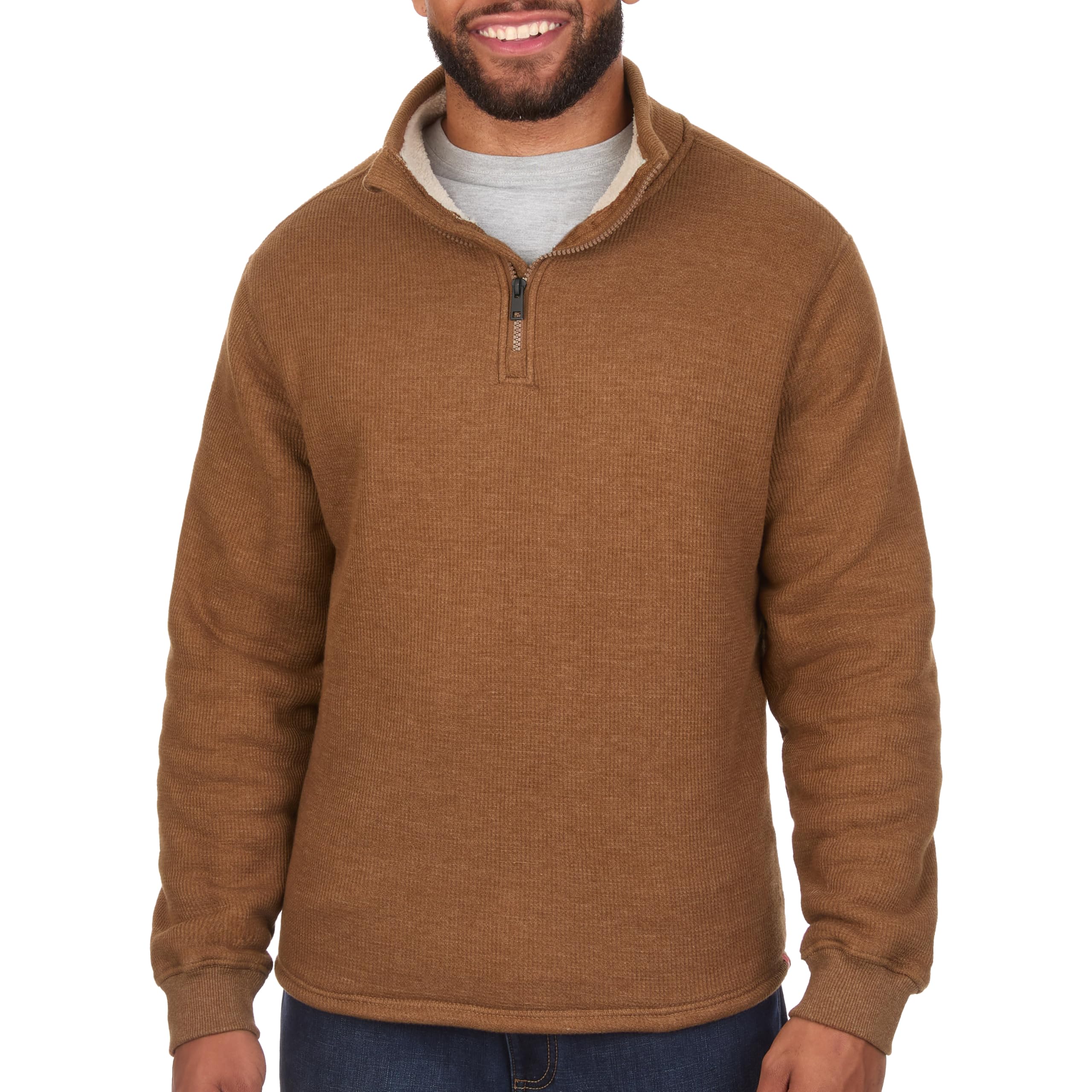 Men's Sherpa Lined Waffle Quarter Zip Mock Neck Pullover - Warm Winter Long Sleeve Shirt for Hiking, Camping & Outdoor Adventures | American Outdoorsman Collection