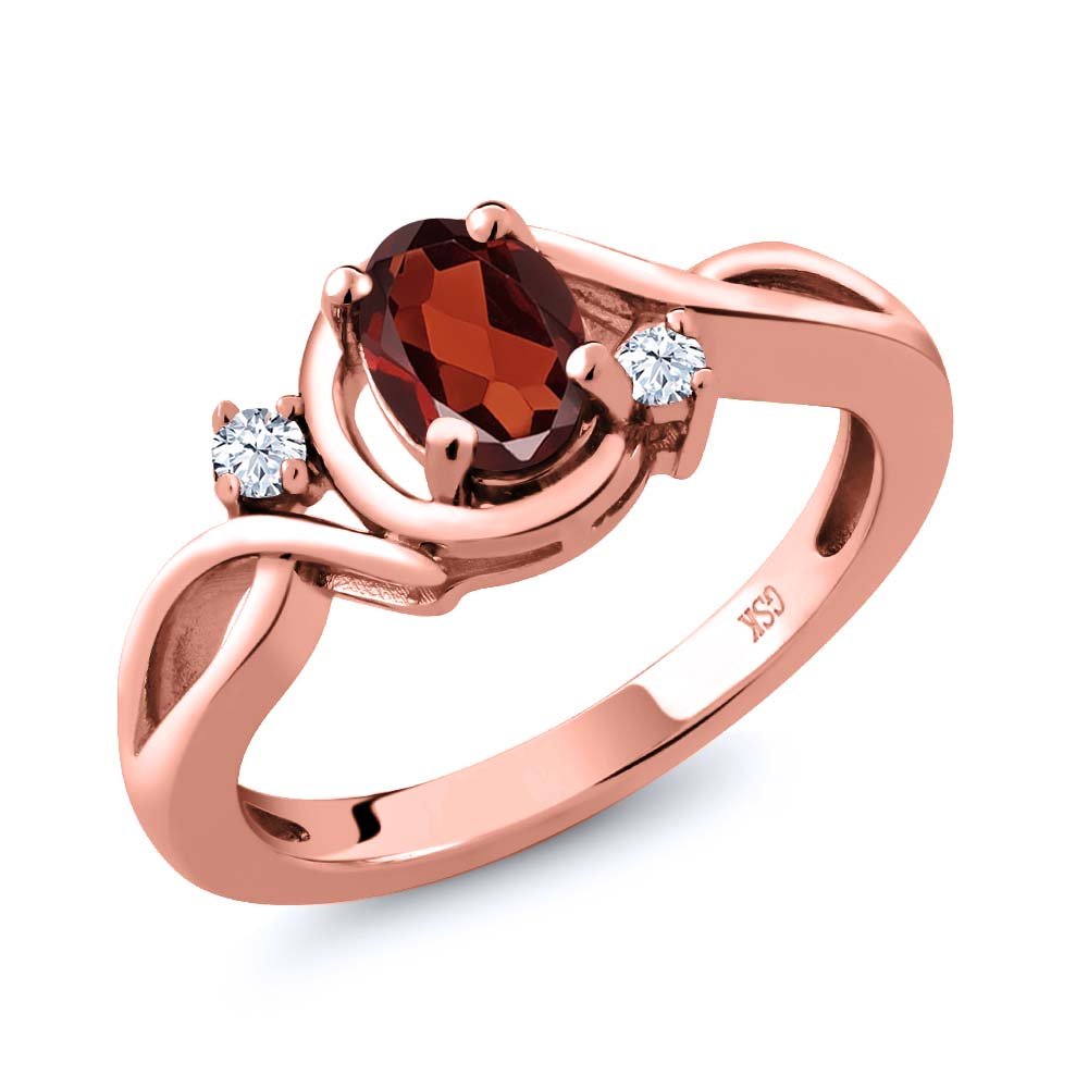 0.98 Ct Oval Red Garnet & White Topaz 18K Rose Gold Plated Silver Ring for Women - Elegant Birthstone Jewelry Gift for Anniversary, Valentine's Day & Special Occasions