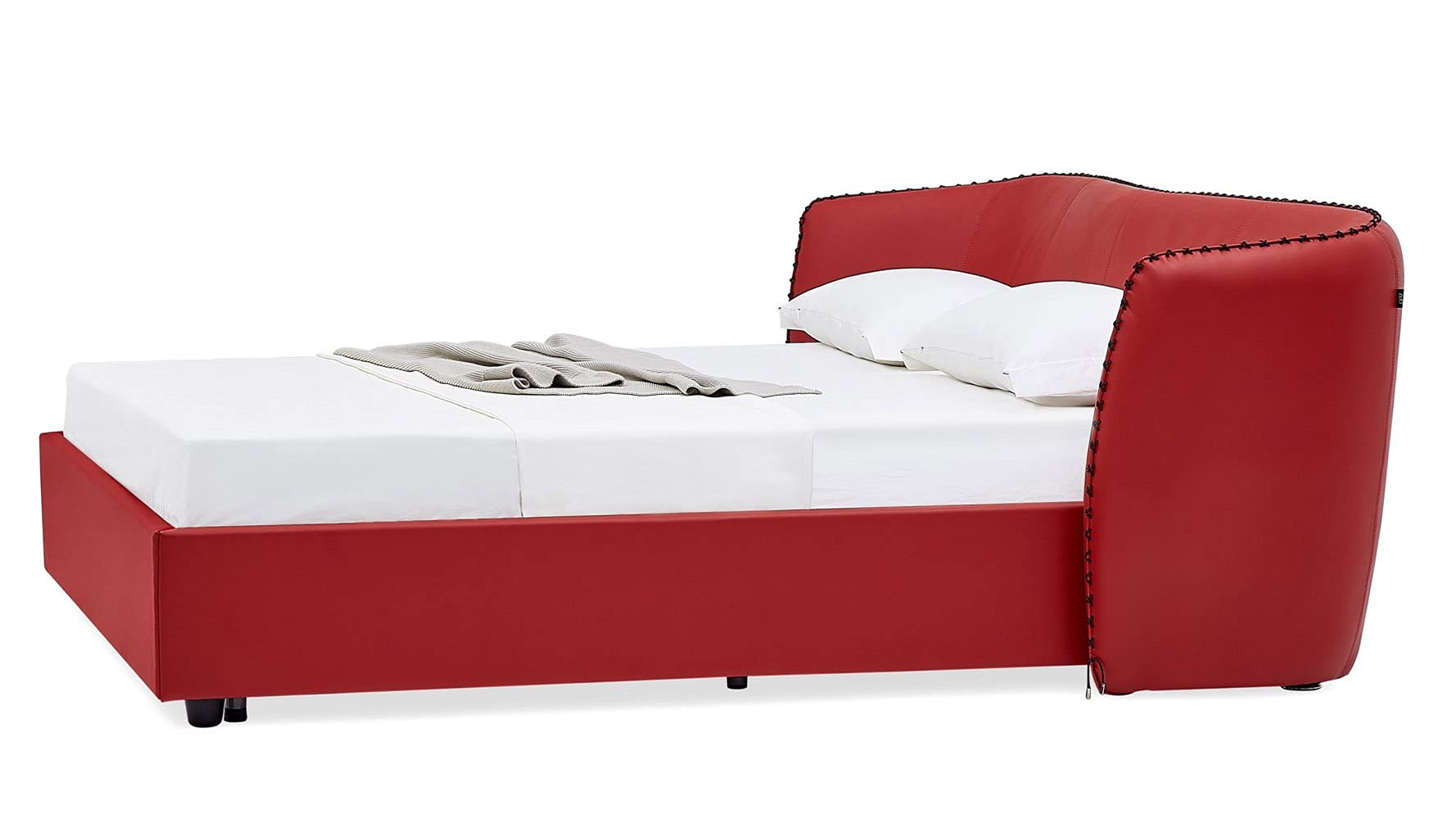 Zuri Furniture Modern Vitali Red Microfiber Leather King Size Platform Bed Frame - Perfect for Master Bedroom, Guest Room & Contemporary Home Decor