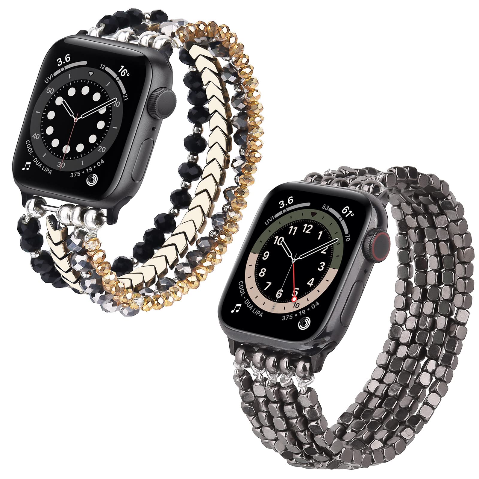 MOFREE Arrow & Black Beaded Stretch Bracelet Compatible with Apple Watch 40mm/38mm/41mm (Series 7/SE/6/5/4/3/2/1) - Handmade Elastic Women's Fashion Strap for iWatch - Perfect for Workouts, Office & Casual Wear