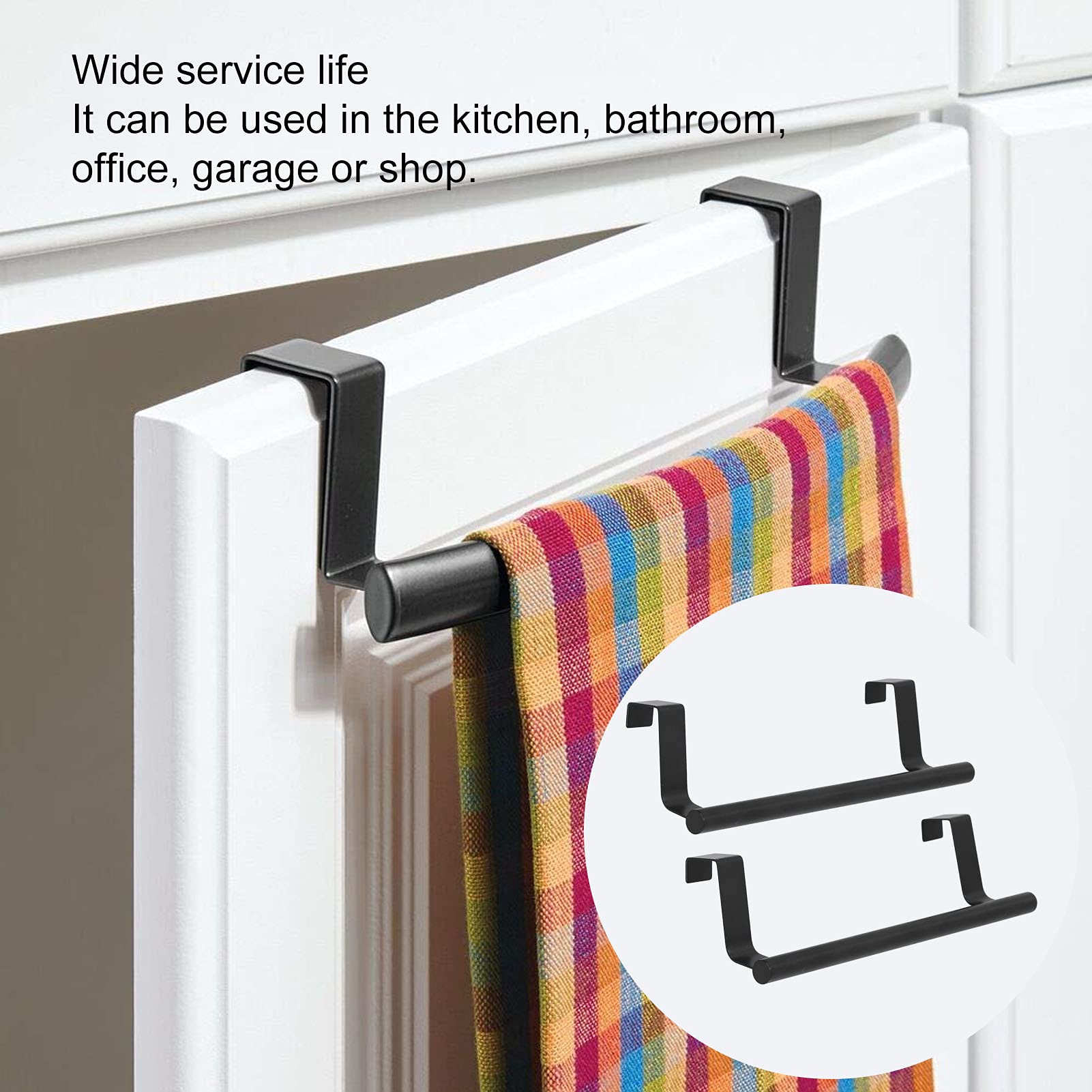 2-Pack No Drill No Nail Cabinet Door Towel Rack - 36cm Bathroom & Kitchen Towel Holder, Dish Cloth Hanger, Robe Hook for Home, Hotel - Space Saving Storage Solution for Small Bathrooms & Compact Kitchens