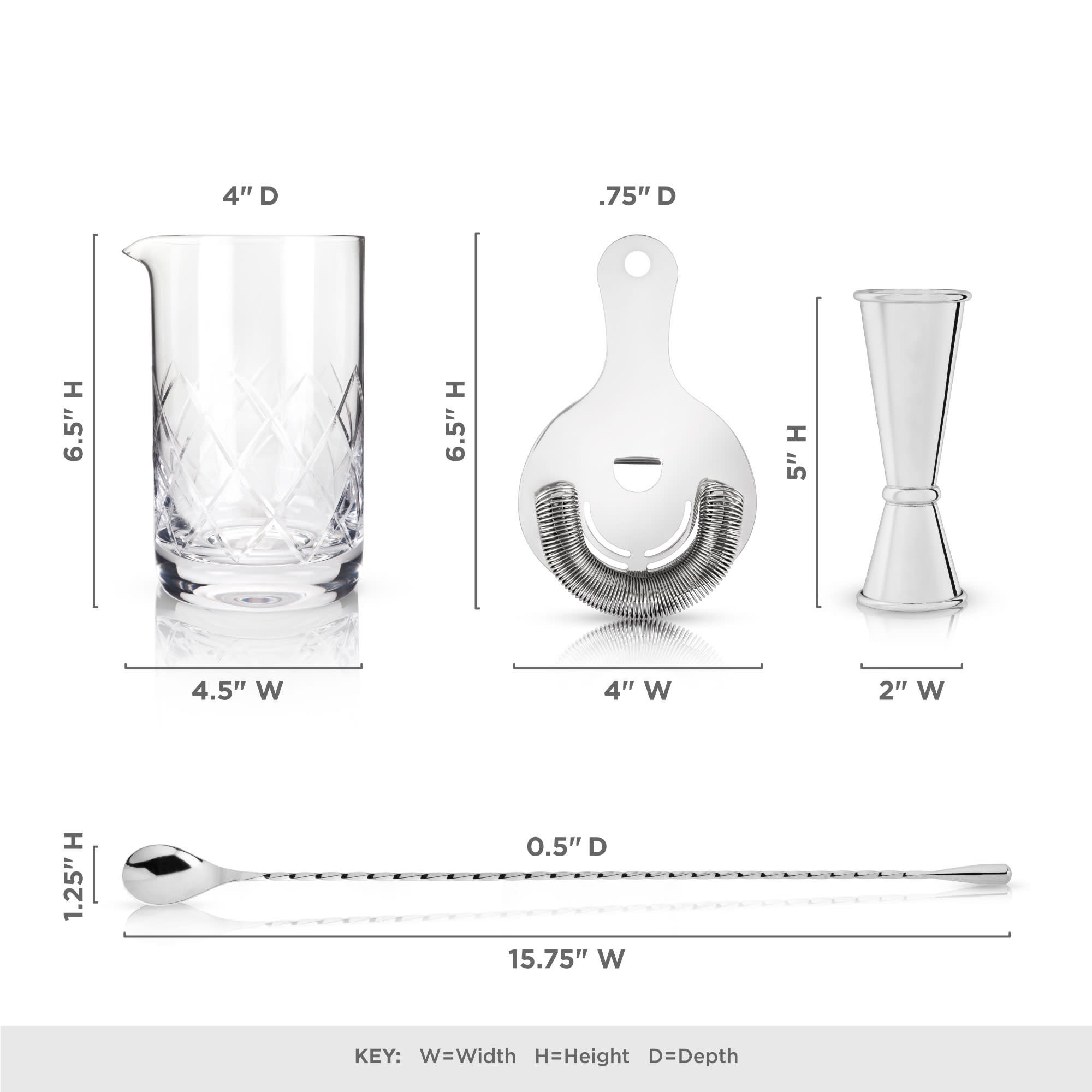 4-Piece Harrison Barware Set - Cocktail Shaker, Jigger, Strainer & Spoon - Perfect for Home Bars, Parties & Mixology Enthusiasts