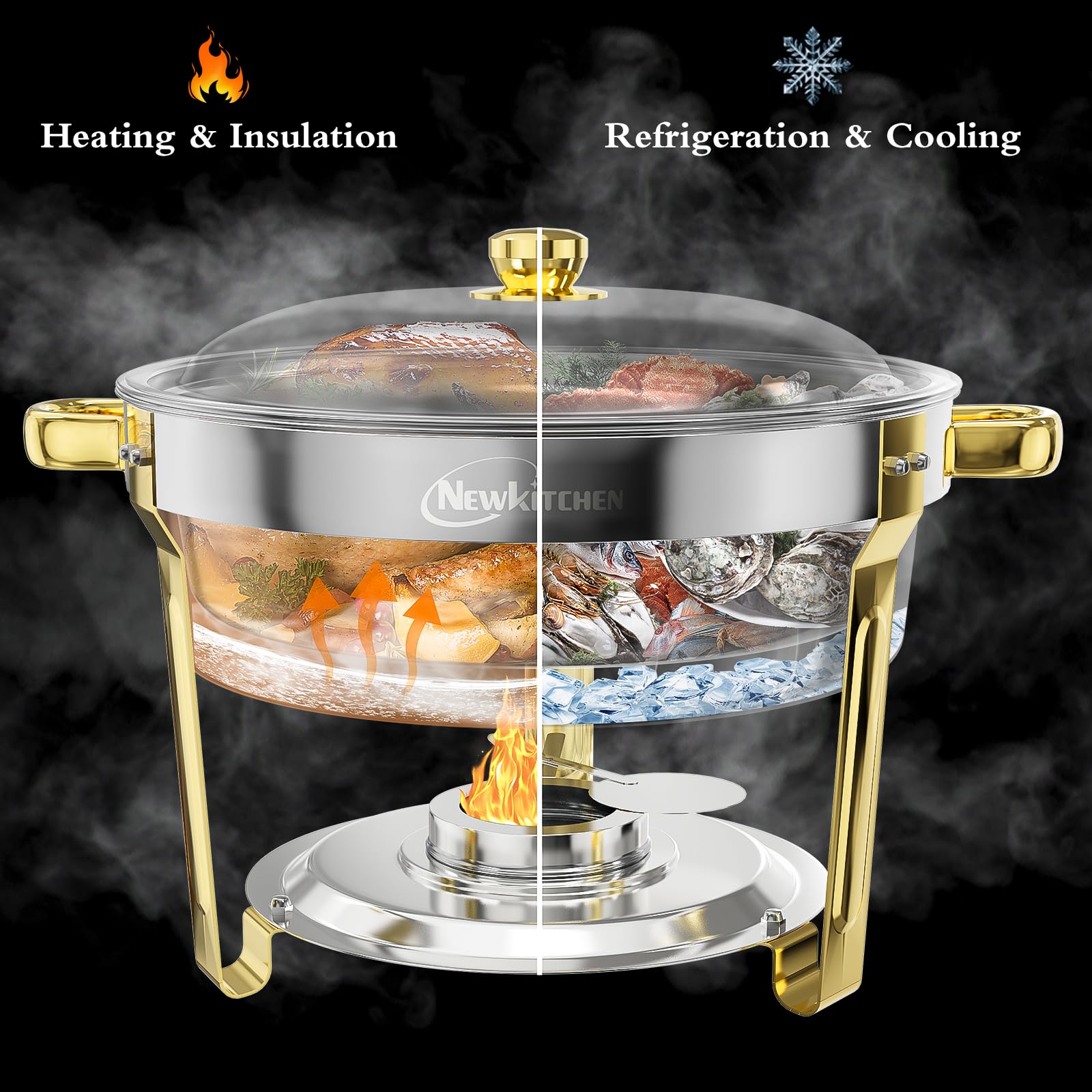 4-Pack 6QT Round Stainless Steel Chafing Dishes for Buffet - Elegant Gold & Silver Serving Set for Catering, Weddings, Parties & Events | Keep Food Warm at Receptions, Banquets & Buffet Lines