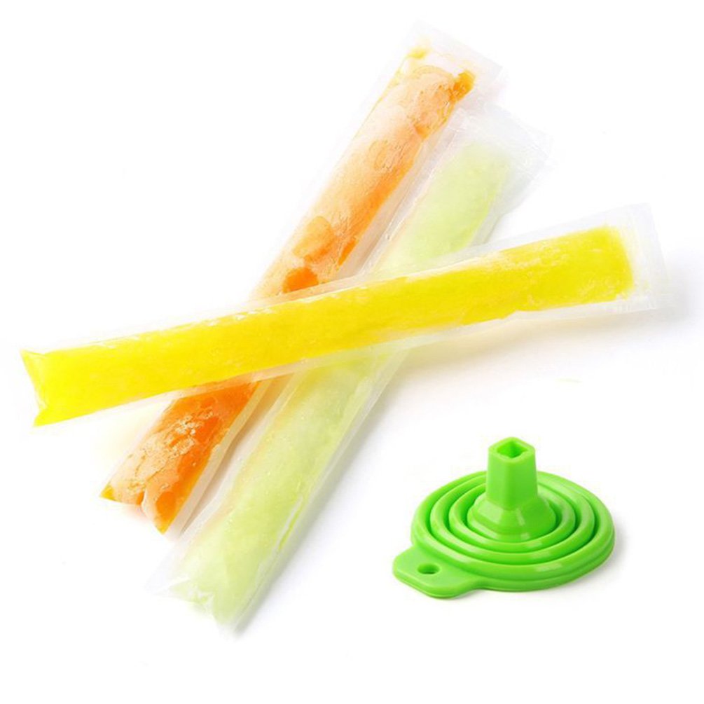 100 Pack Reusable Zip-Top Ice Pop Molds Bags - DIY Disposable Popsicle Maker Kit with 4 Bonus Sleeves & Collapsible Funnel - Perfect for Summer Treats, Kids Snacks, and Party Favors